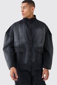 Black Oversized Boxy Distressed Denim Jacket