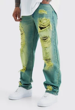 Relaxed Rigid Tinted Ripped Jeans Yellow
