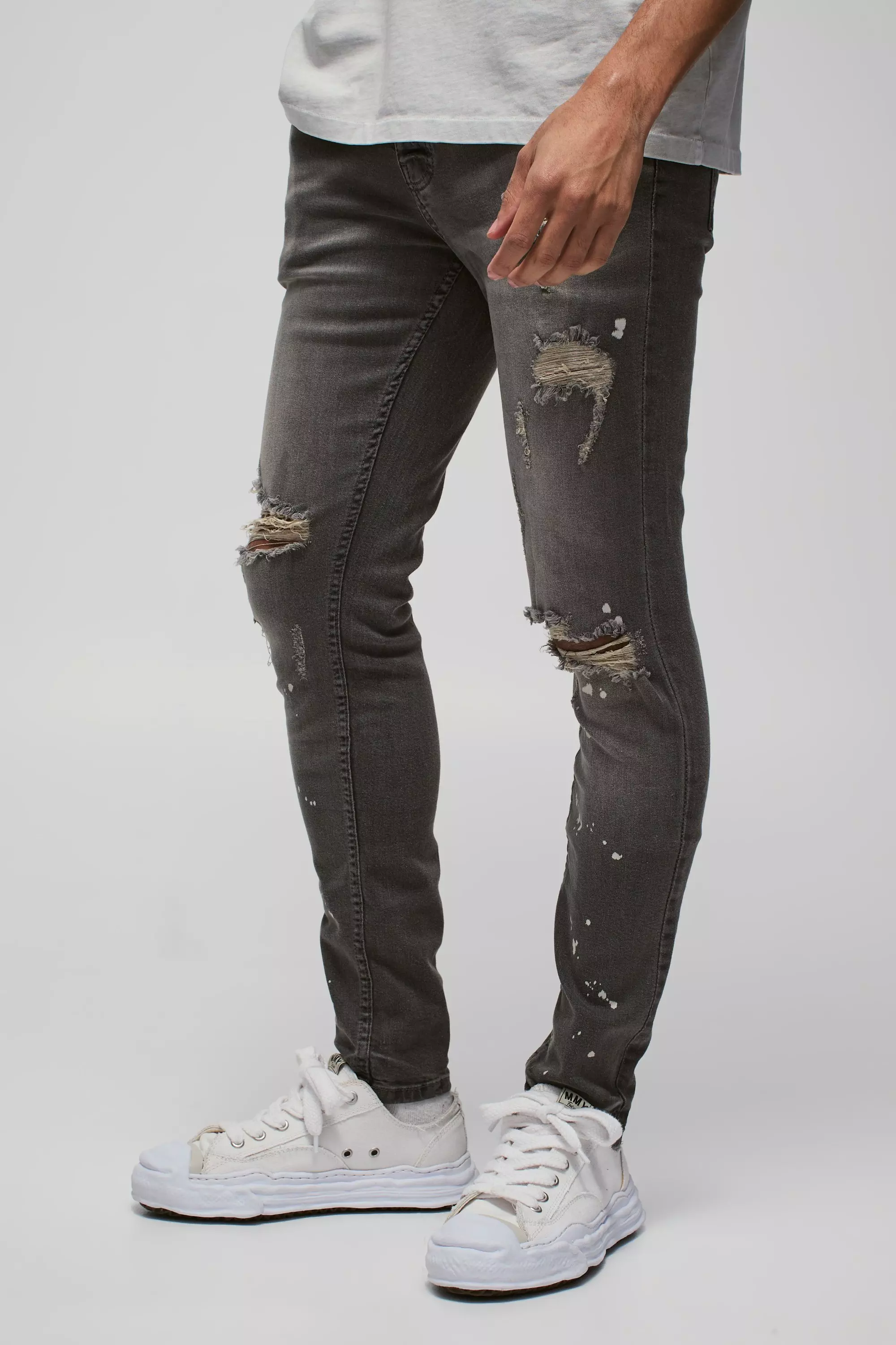 Grey Skinny Stretch Bleached Ripped Knee Jeans alternative image