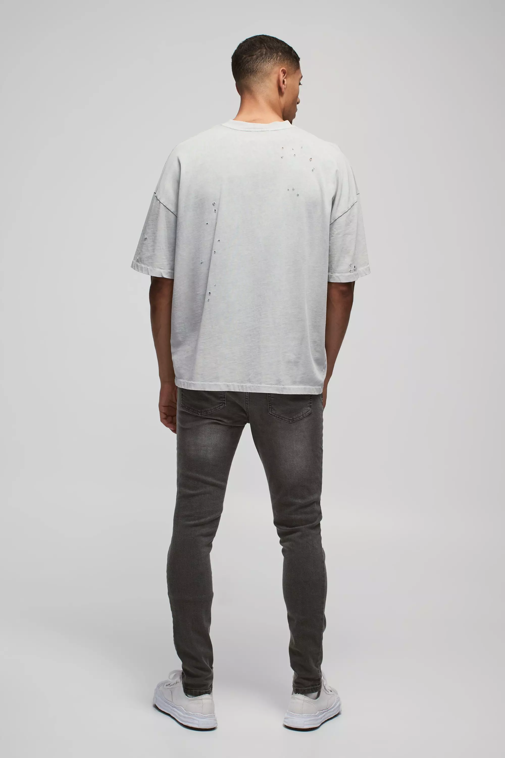 Grey Skinny Stretch Bleached Ripped Knee Jeans alternative image