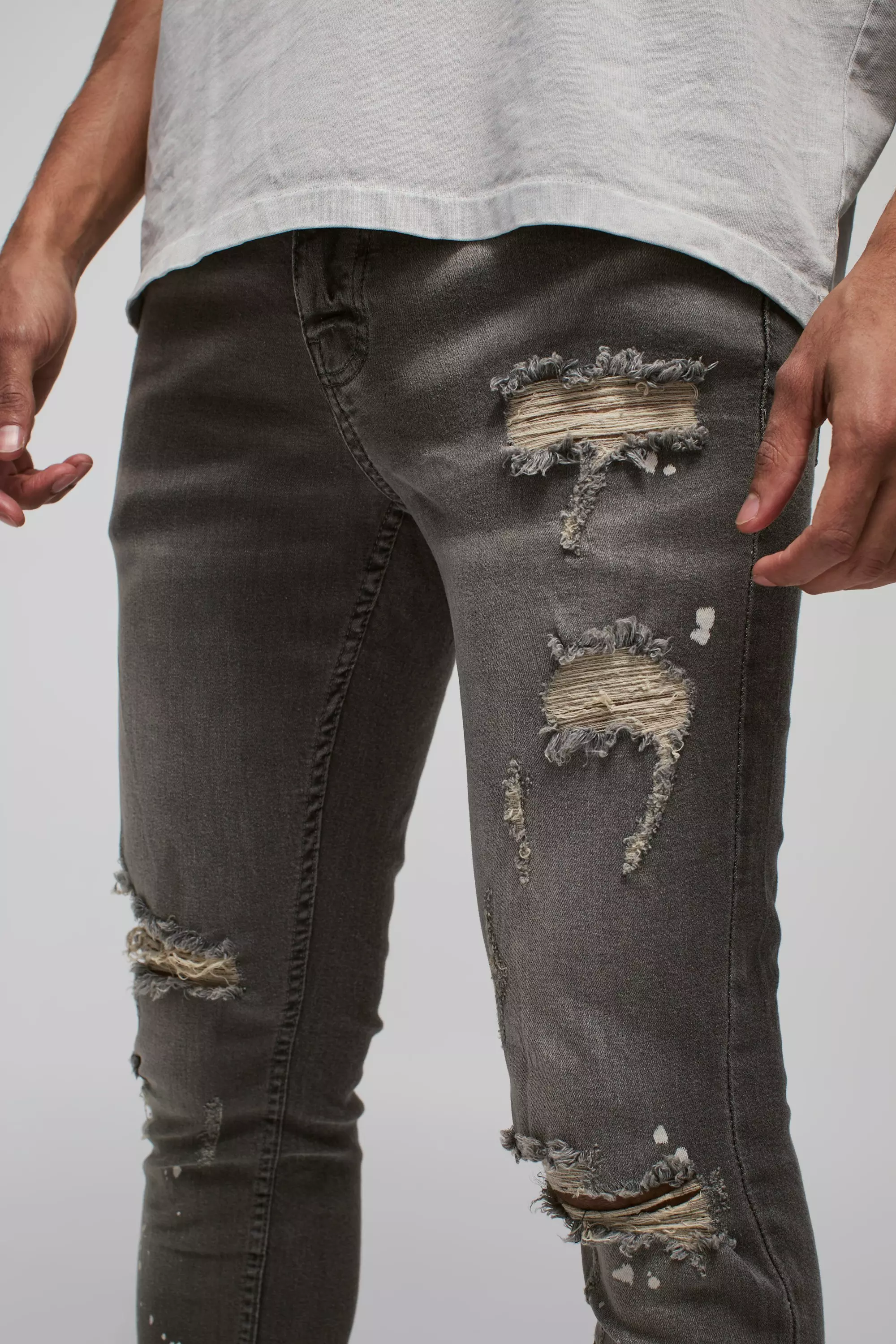 Grey Skinny Stretch Bleached Ripped Knee Jeans alternative image
