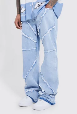 Blue Relaxed Rigid Flare Frayed Edge Jeans