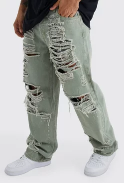 Baggy Rigid All Over Ripped Jeans Green