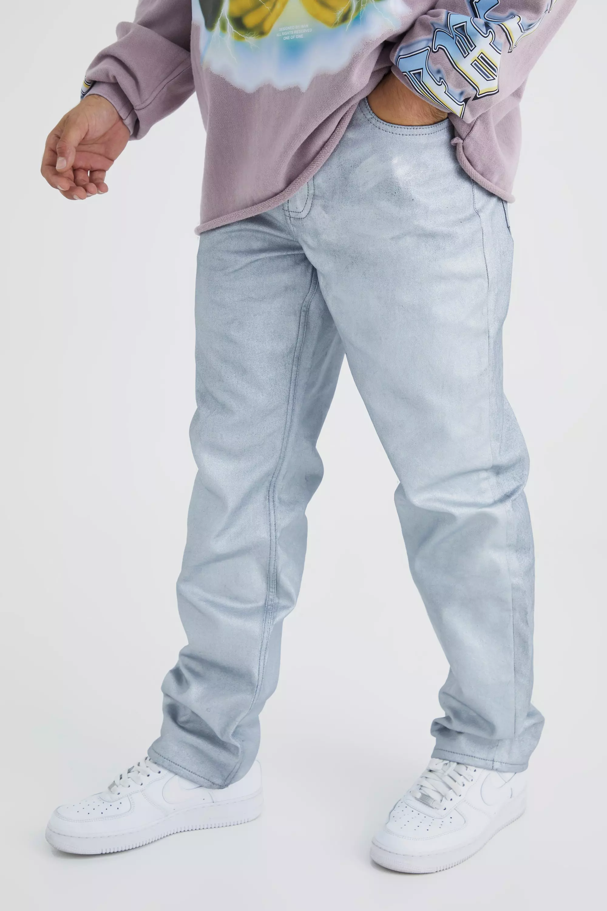 Relaxed Rigid Metallic Jeans Silver