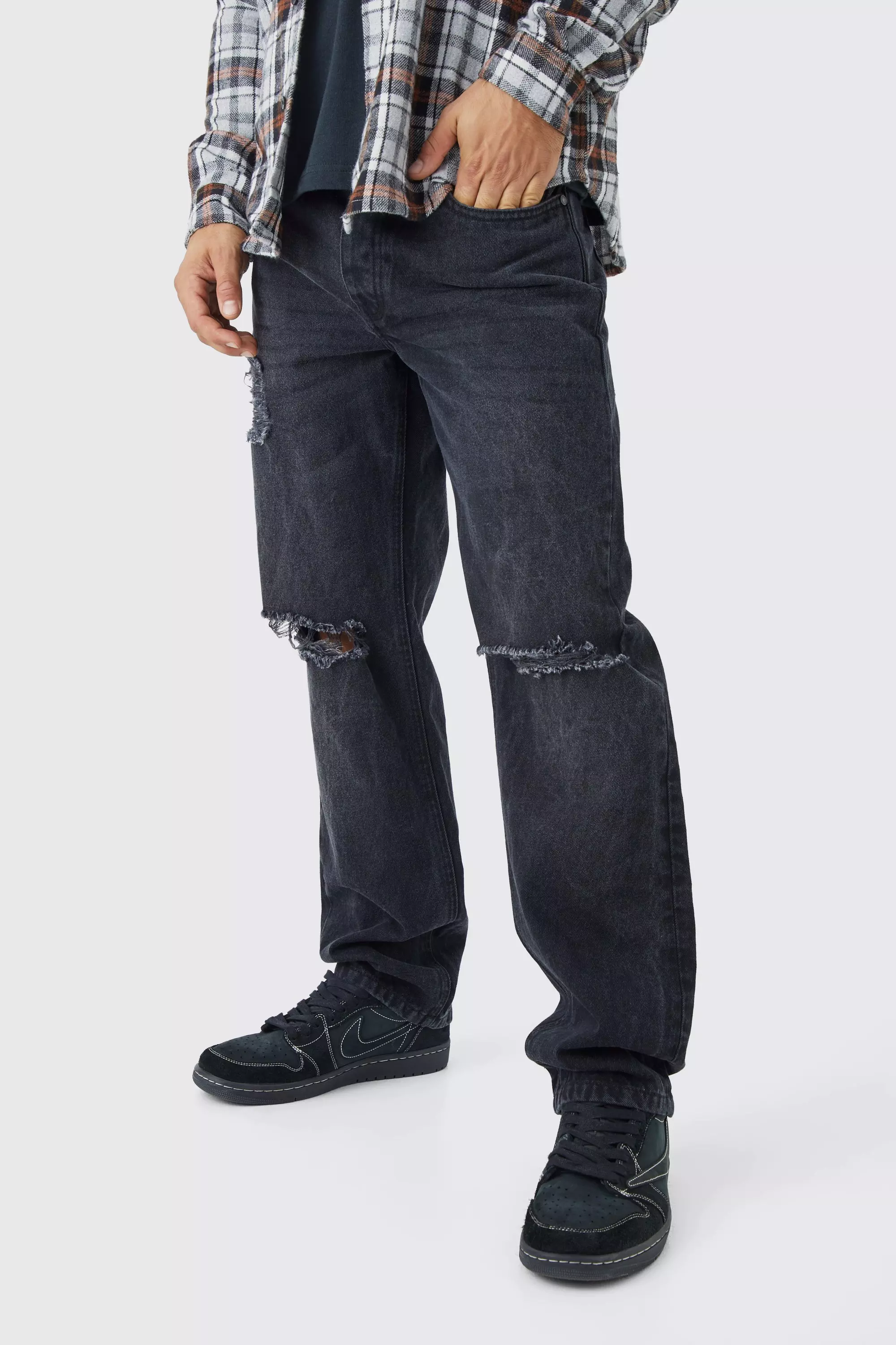 Relaxed Rigid Rip & Repair Jeans Washed black