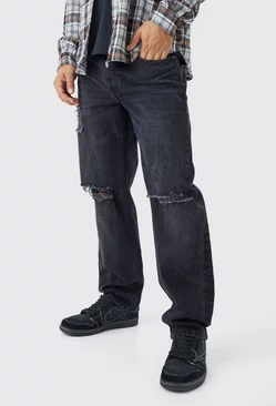 Black Relaxed Rigid Rip & Repair Jeans
