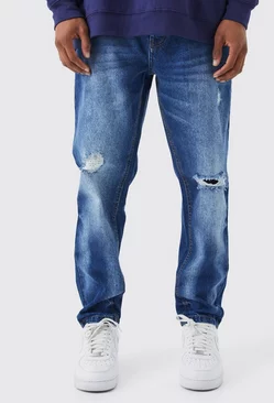 Tapered Rigid Ripped Knee Jeans Mid blue