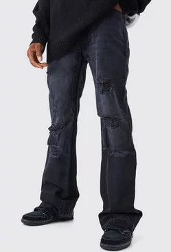 Black Slim Rigid Flare Distressed Guesset Jeans
