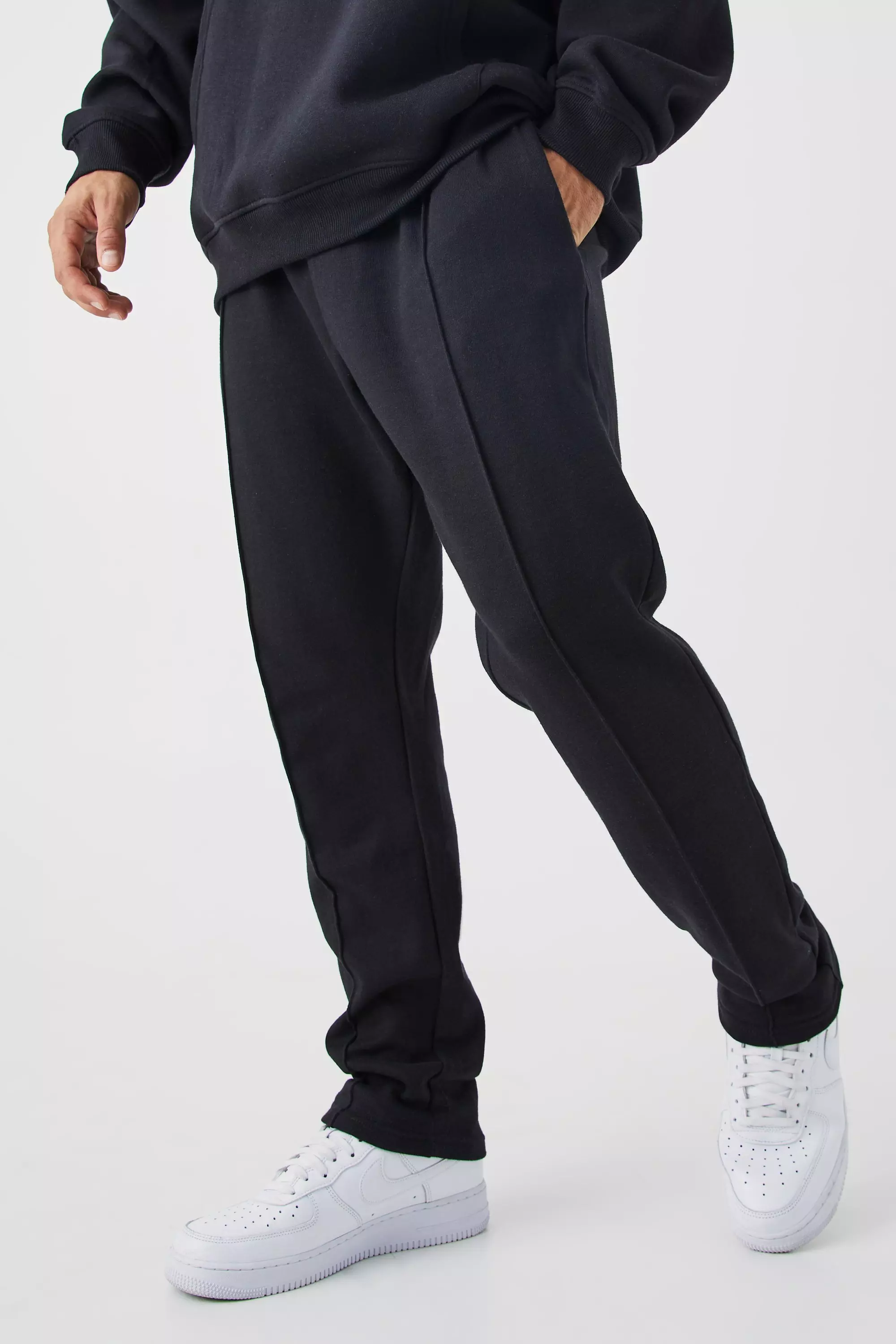 Slim Tapered Interlock Sweatpants With Pintuck Black