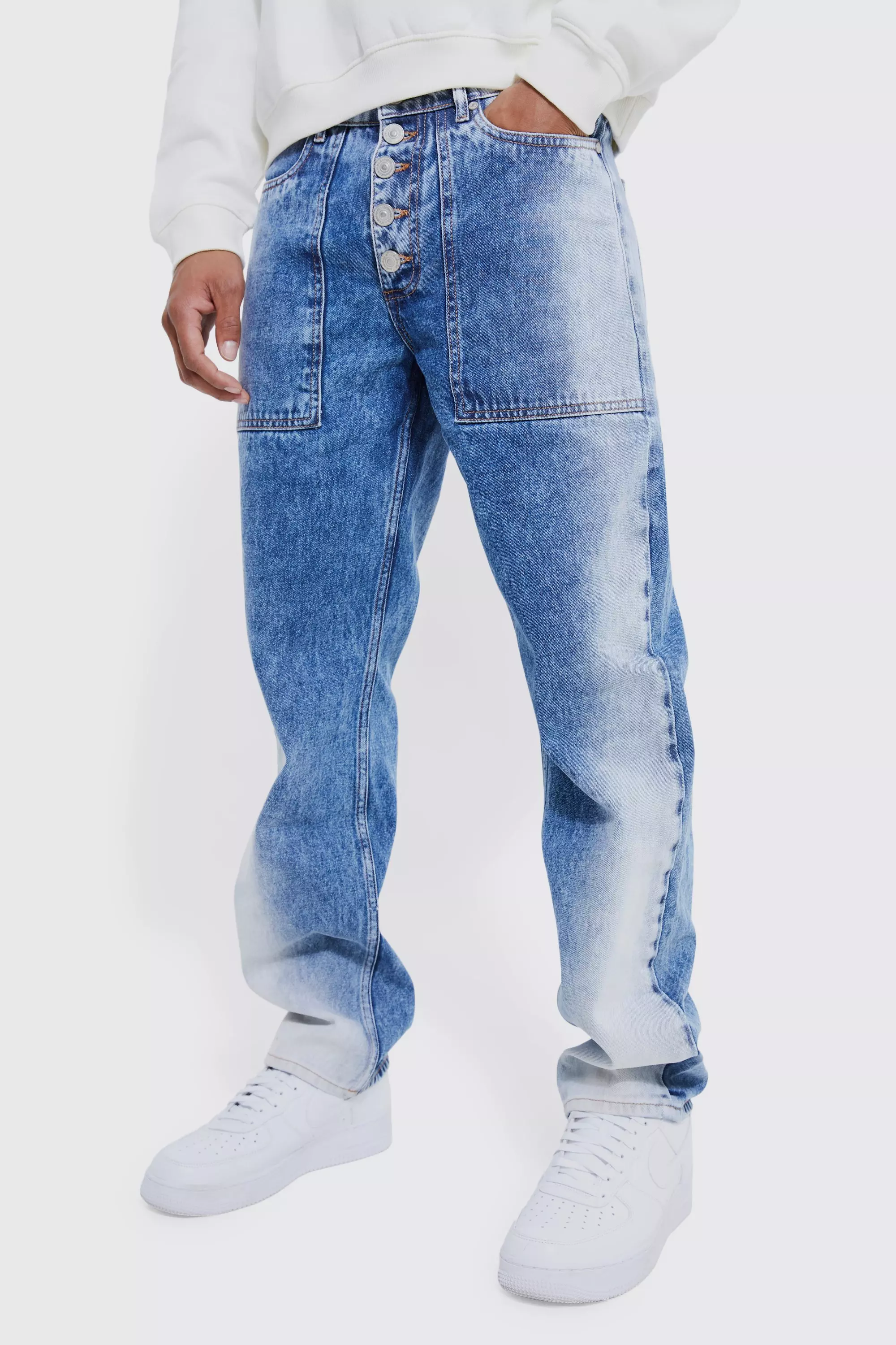 Relaxed Rigid Acid Wash Jeans Blue