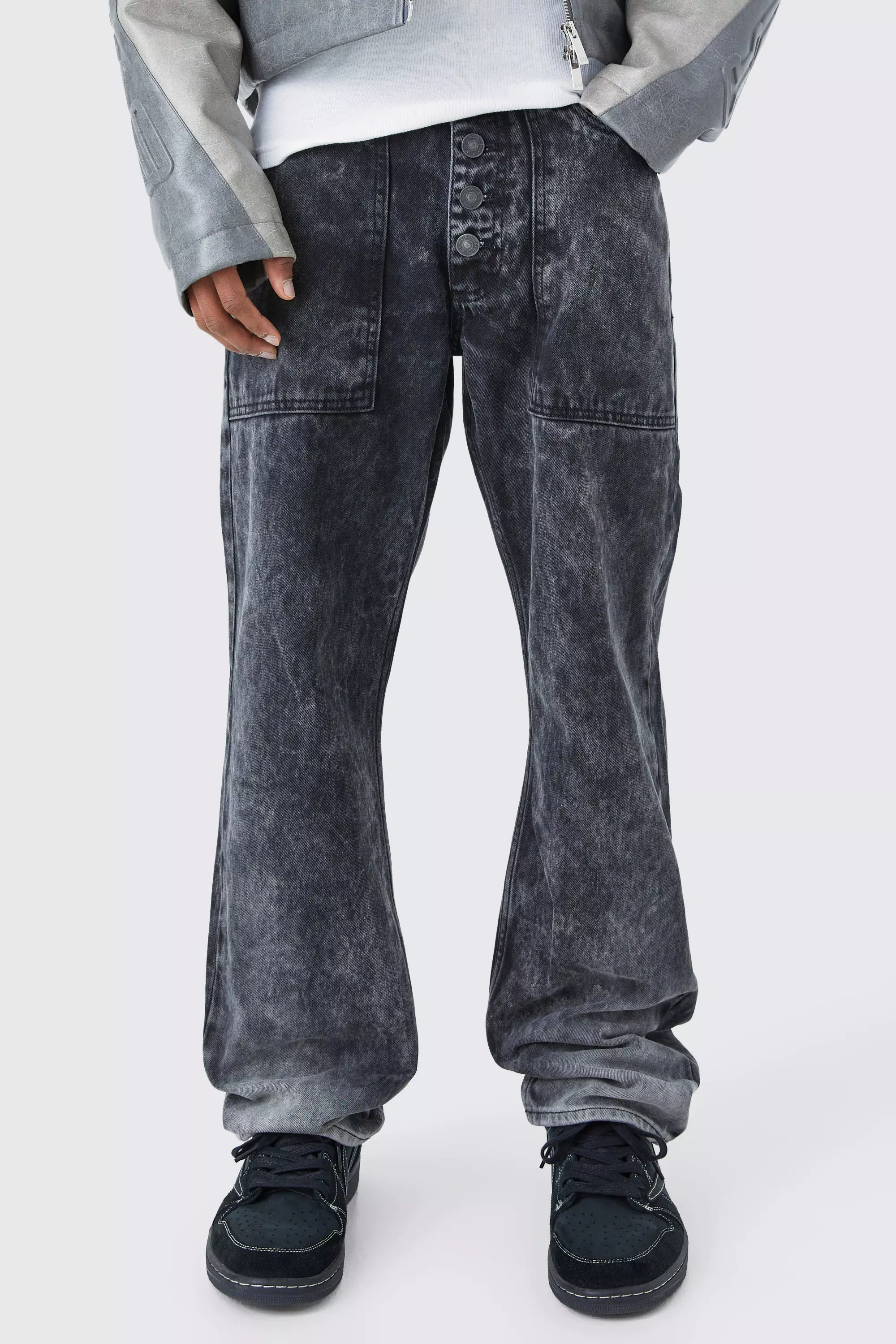 Relaxed Rigid Acid Wash Jeans Black