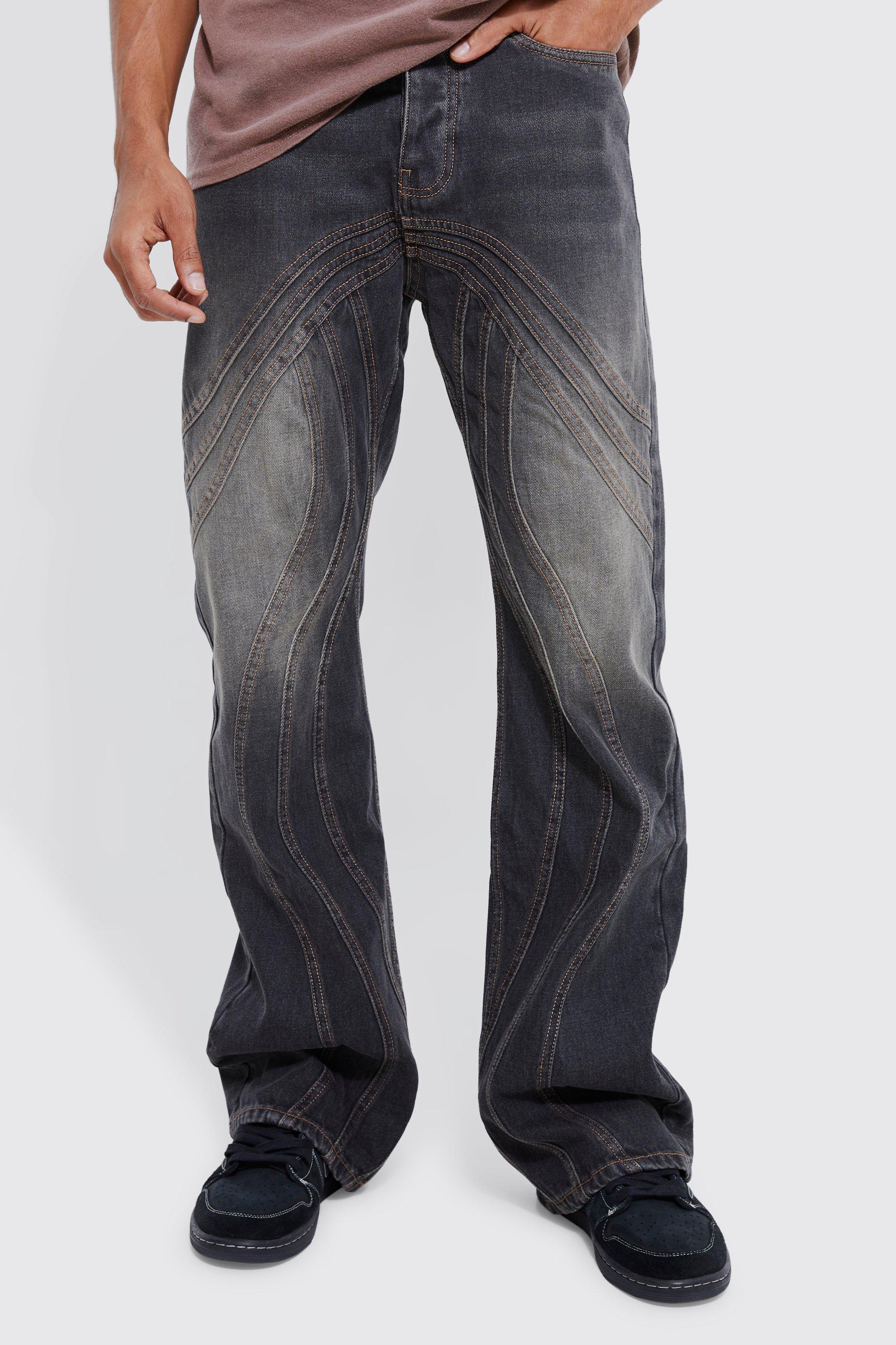 boohooMAN Men's Relaxed Rigid Shine Monogram Jeans