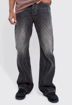 Grey Relaxed Rigid Flare Tinted Panelled Jeans