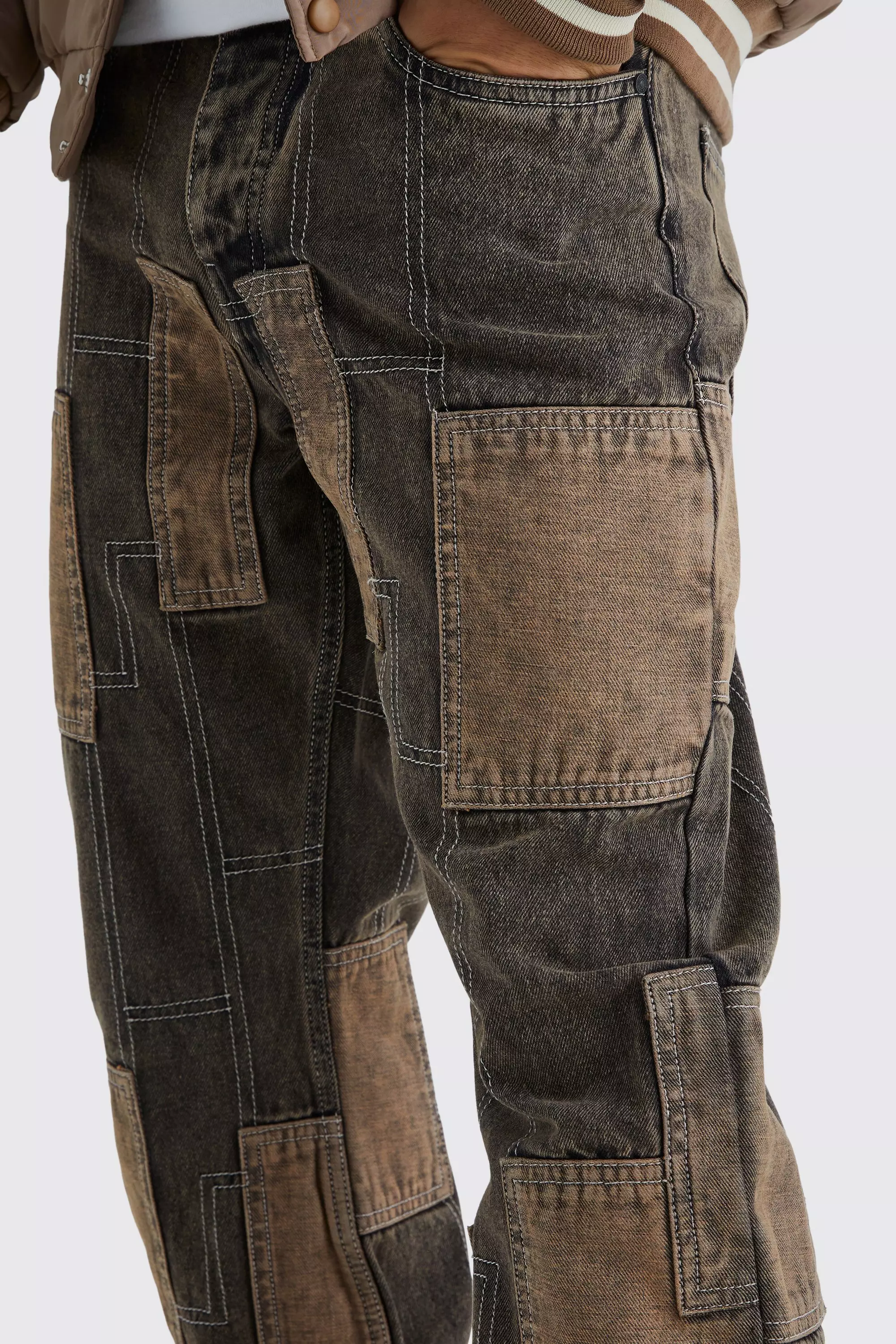 Relaxed Rigid Flare Patchwork Jeans | boohooMAN USA