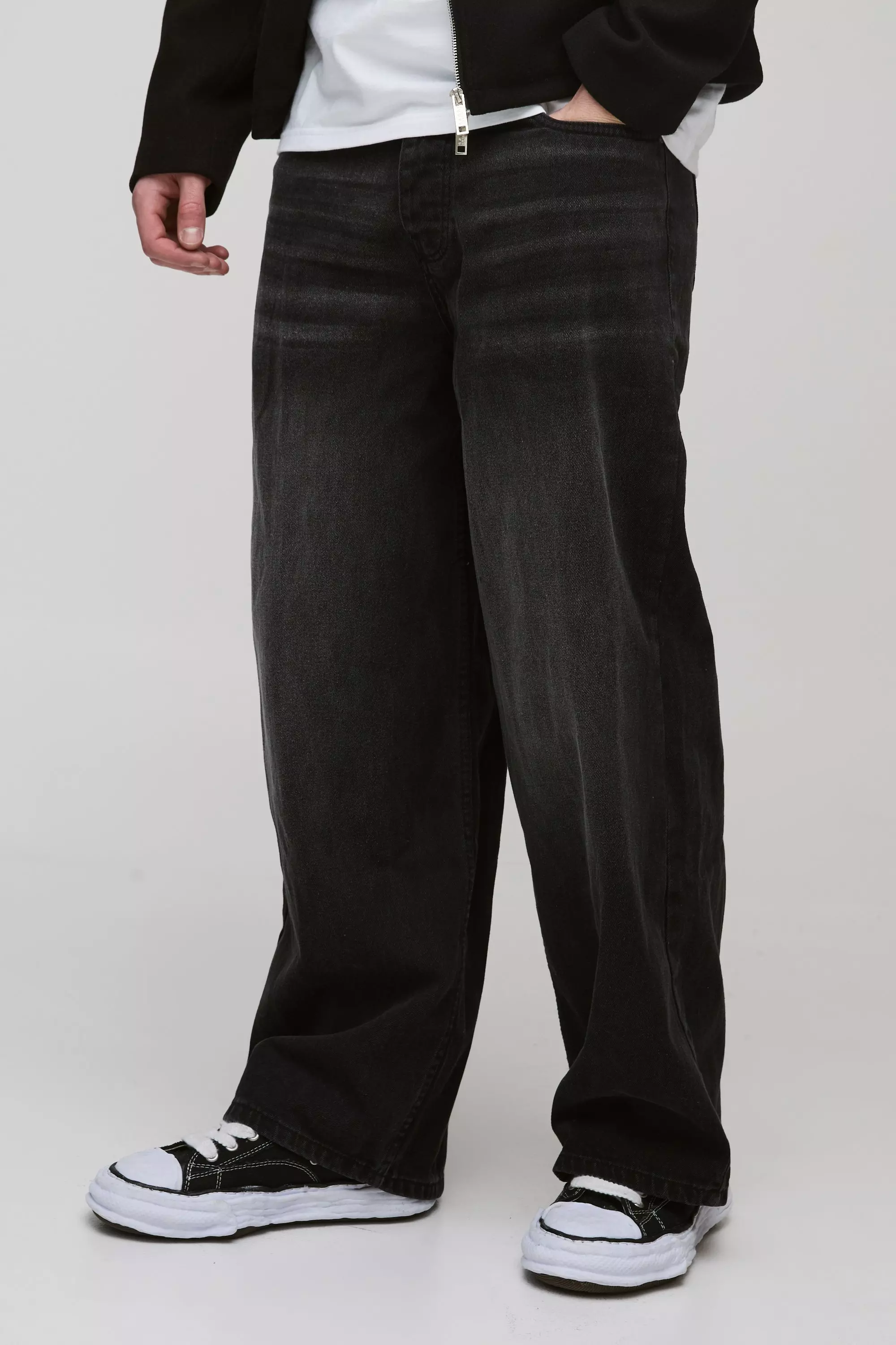 Washed black Onbewerkte Baggy Jeans Met Dubbele Tailleband alternatieve afbeelding