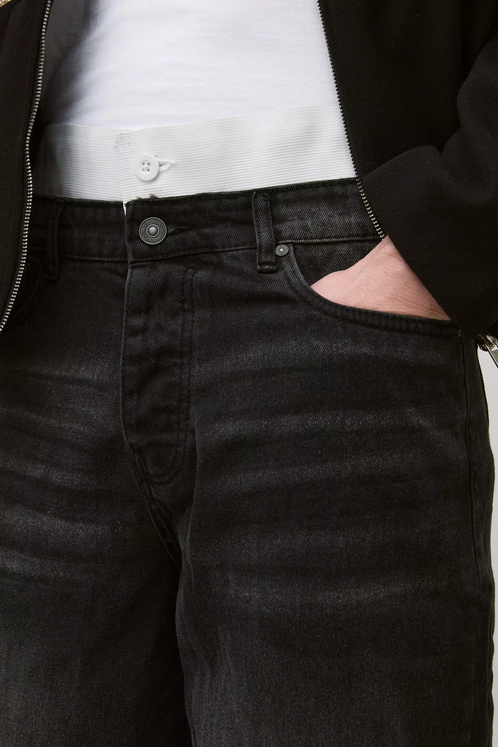 Washed black Onbewerkte Baggy Jeans Met Dubbele Tailleband alternatieve afbeelding