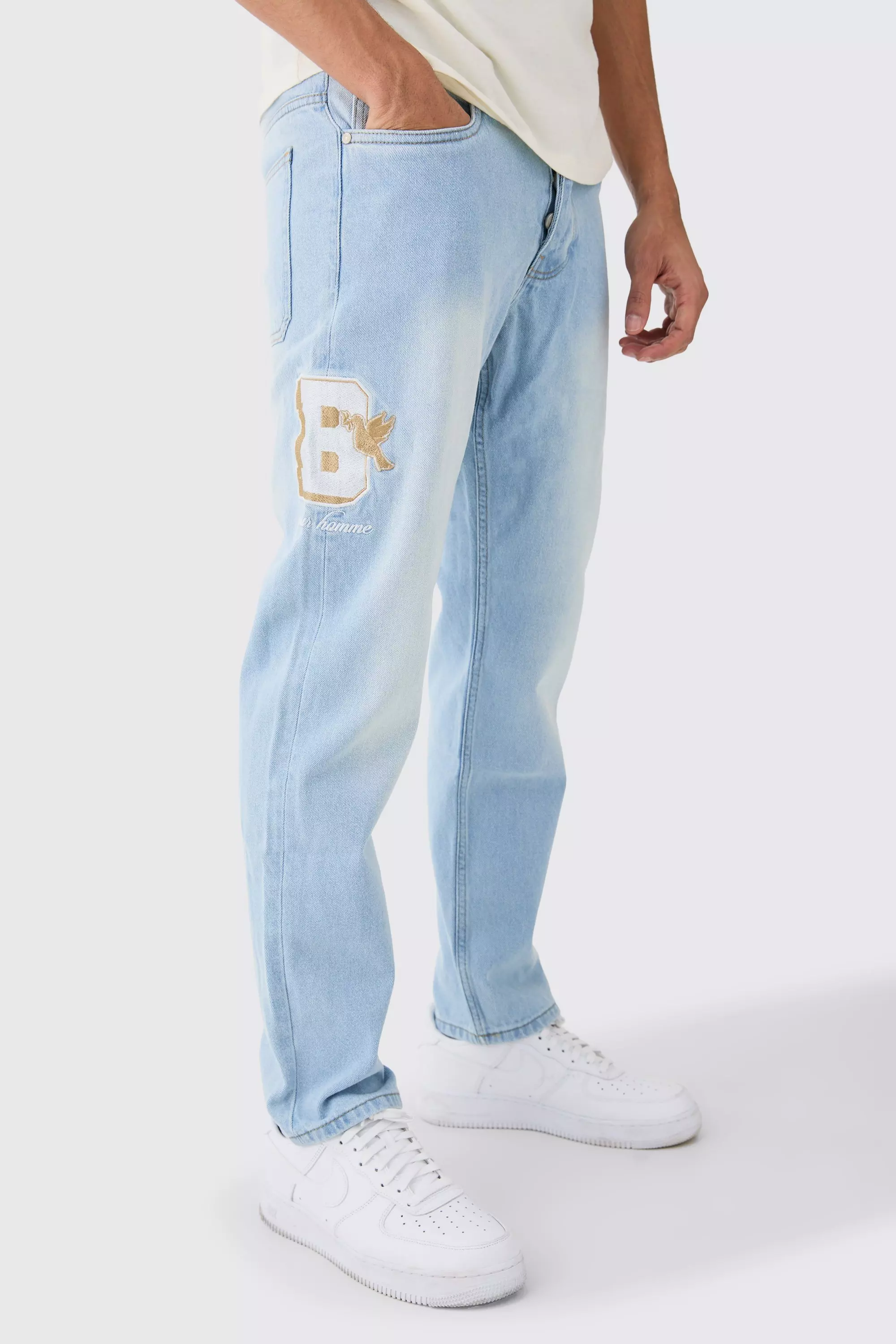 Straight Rigid Applique Jeans Ice blue
