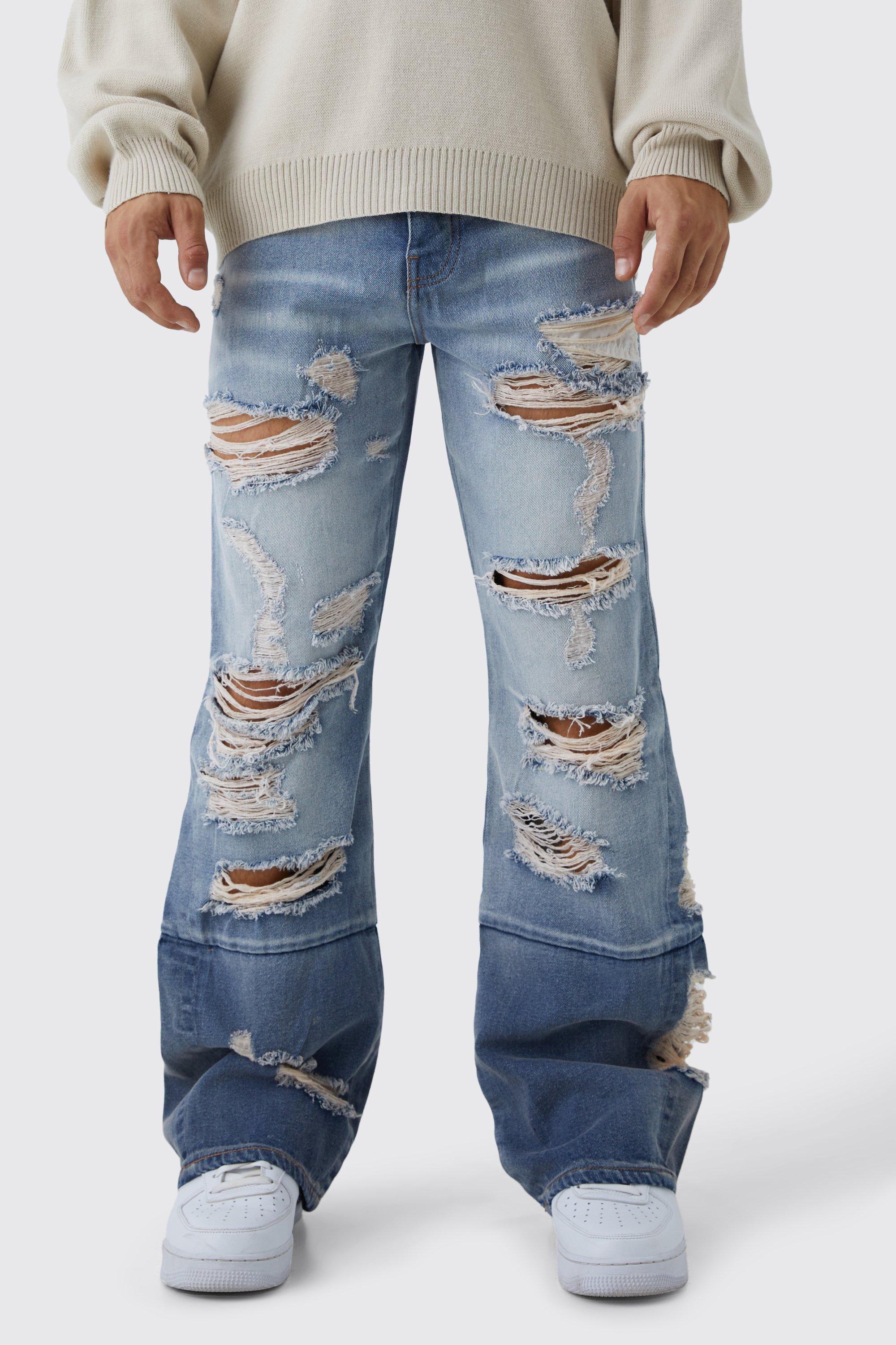 boohooMAN Men's Relaxed Rigid Shine Monogram Jeans