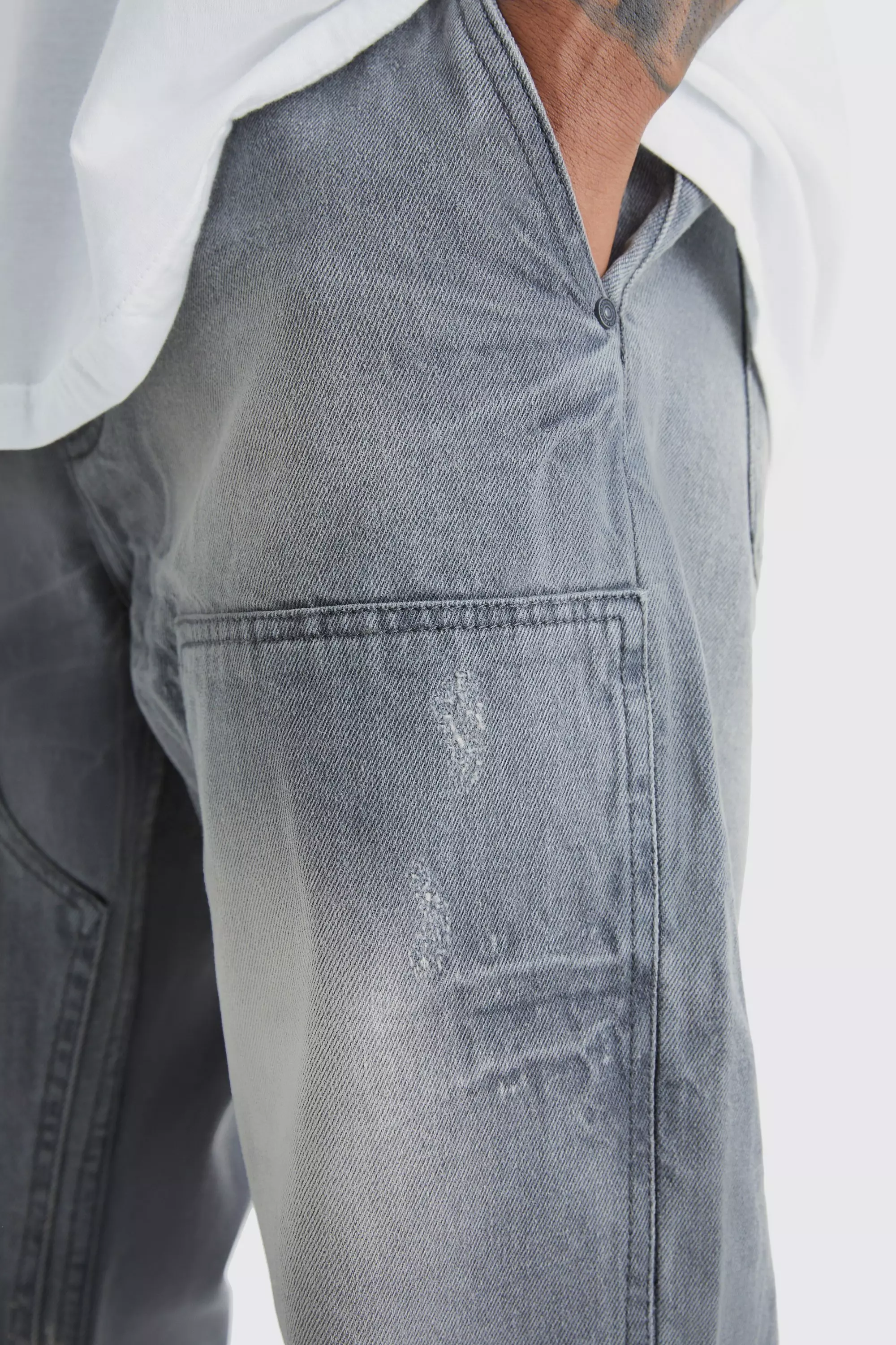 Relaxed Rigid Dirty Wash Carpenter Jeans | boohooMAN USA