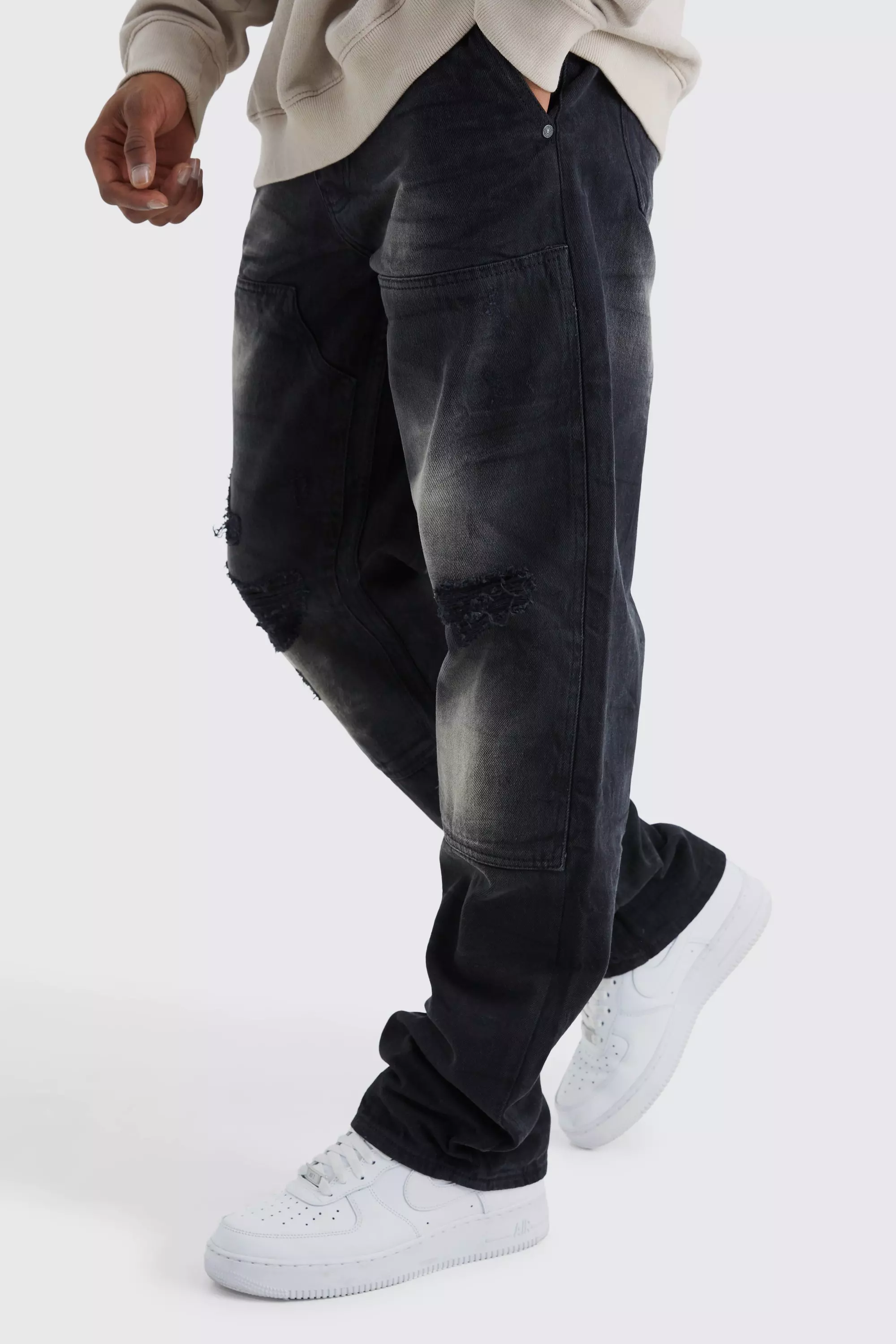 Relaxed Rigid Dirty Wash Carpenter Jeans | boohooMAN USA