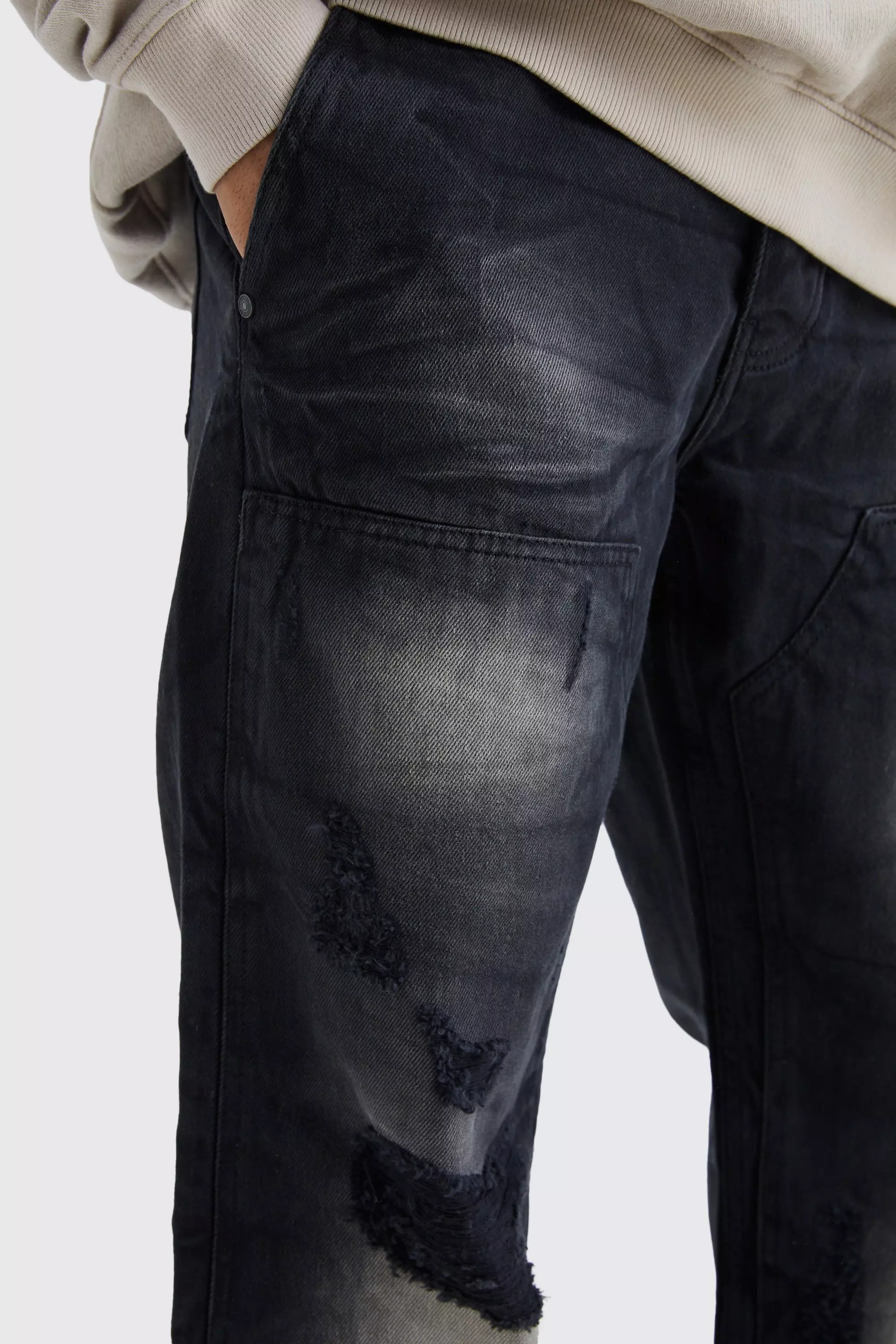 Relaxed Rigid Dirty Wash Carpenter Jeans | boohooMAN USA