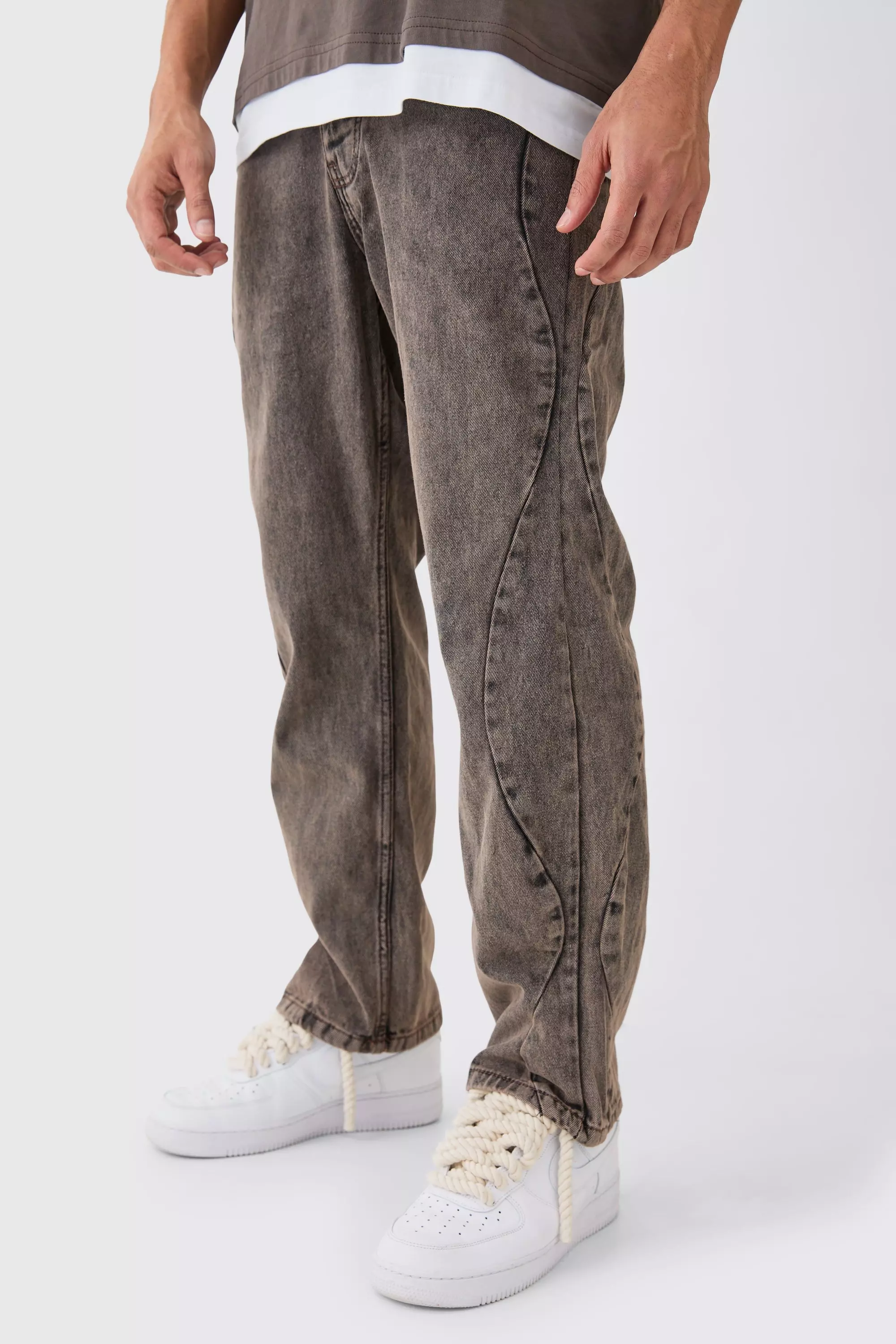 Relaxed Rigid Curved Side Seam Overdyed Jeans Brown