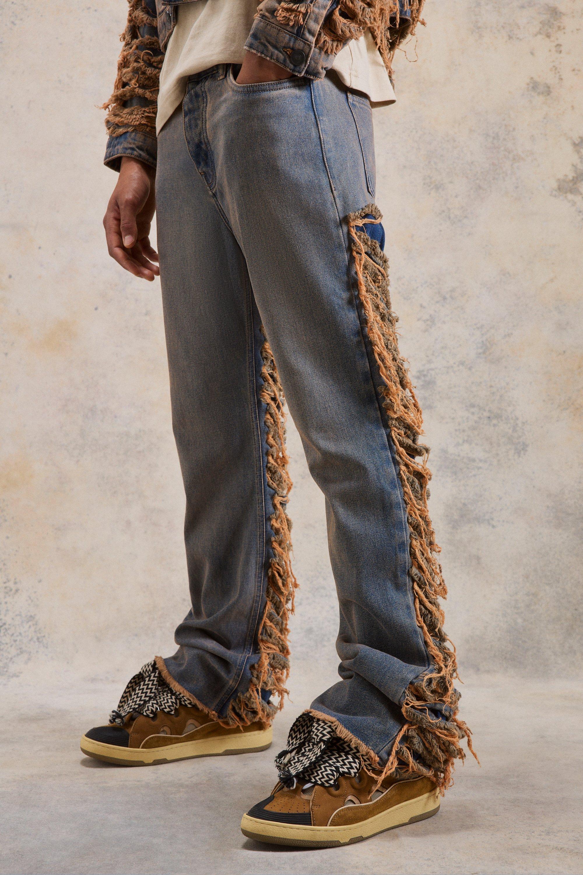Antique wash Relaxed Rigid Flare Extreme Ripped Jeans