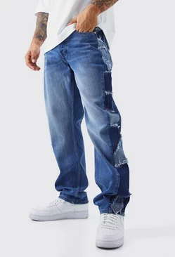 Relaxed Rigid Patchwork Side Panel Jeans Mid blue