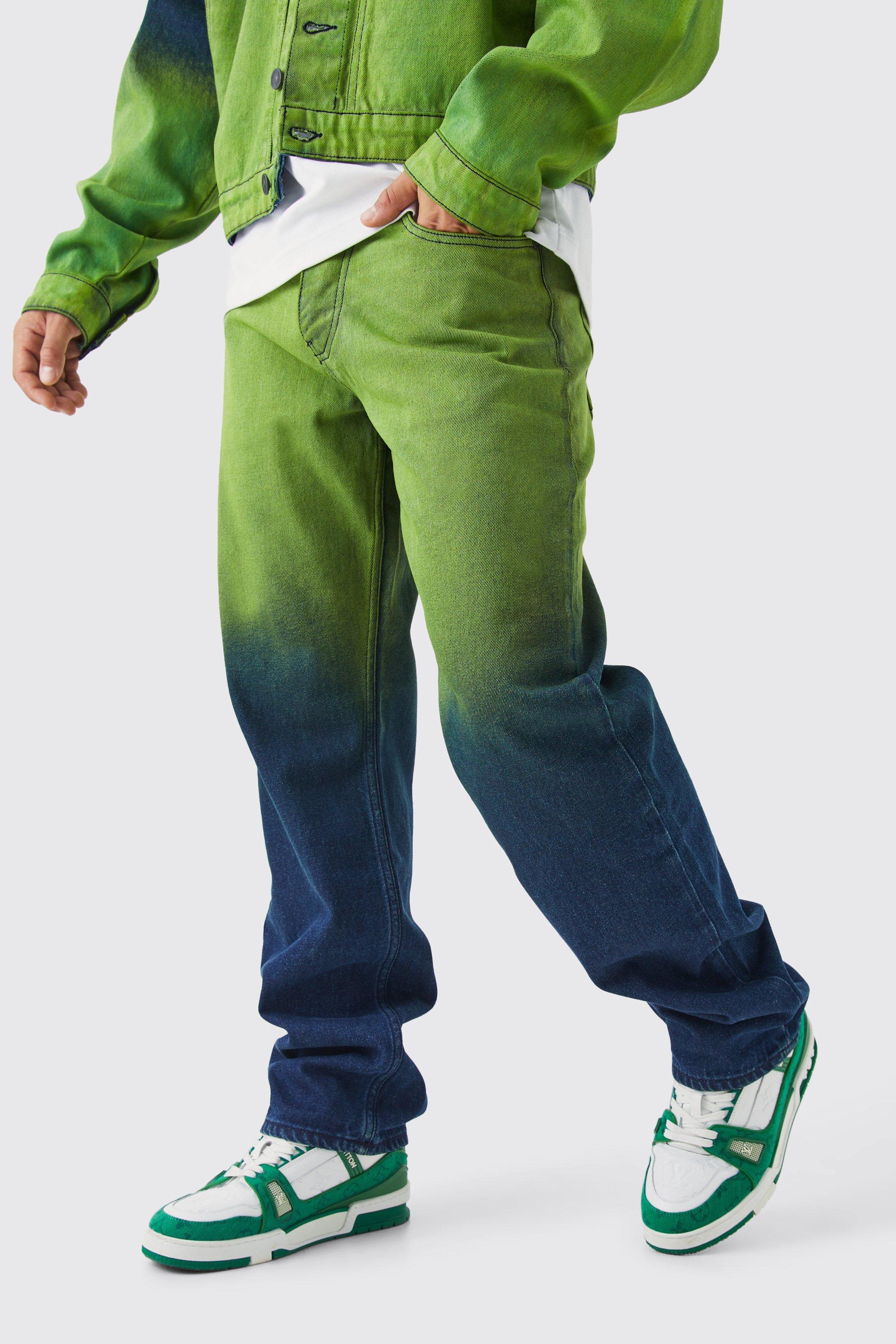 Lime Onbewerkte Ombre Baggy Jeans