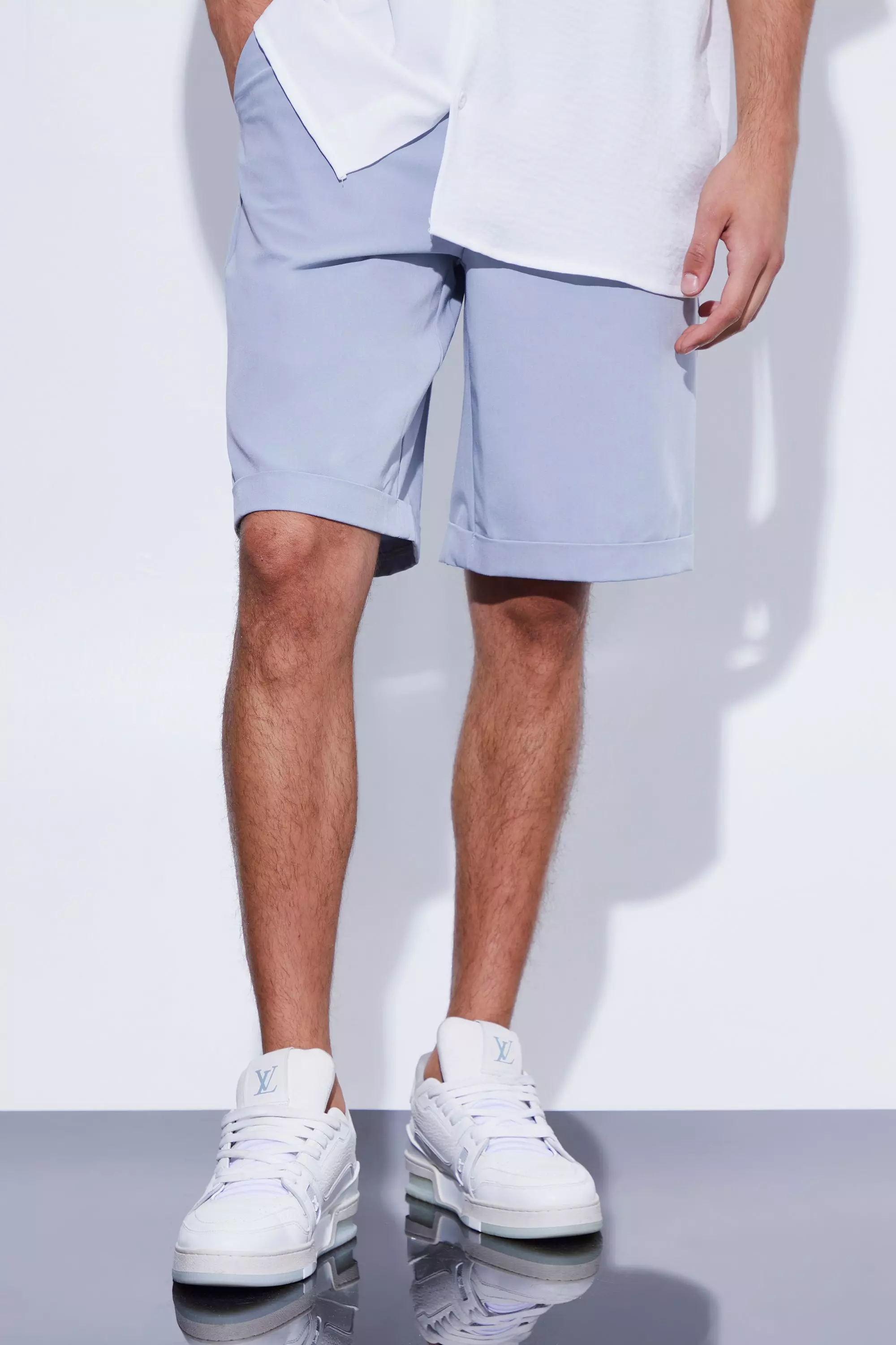 Dusty blue Fixed Waist Relaxed Suit Shorts alternative image
