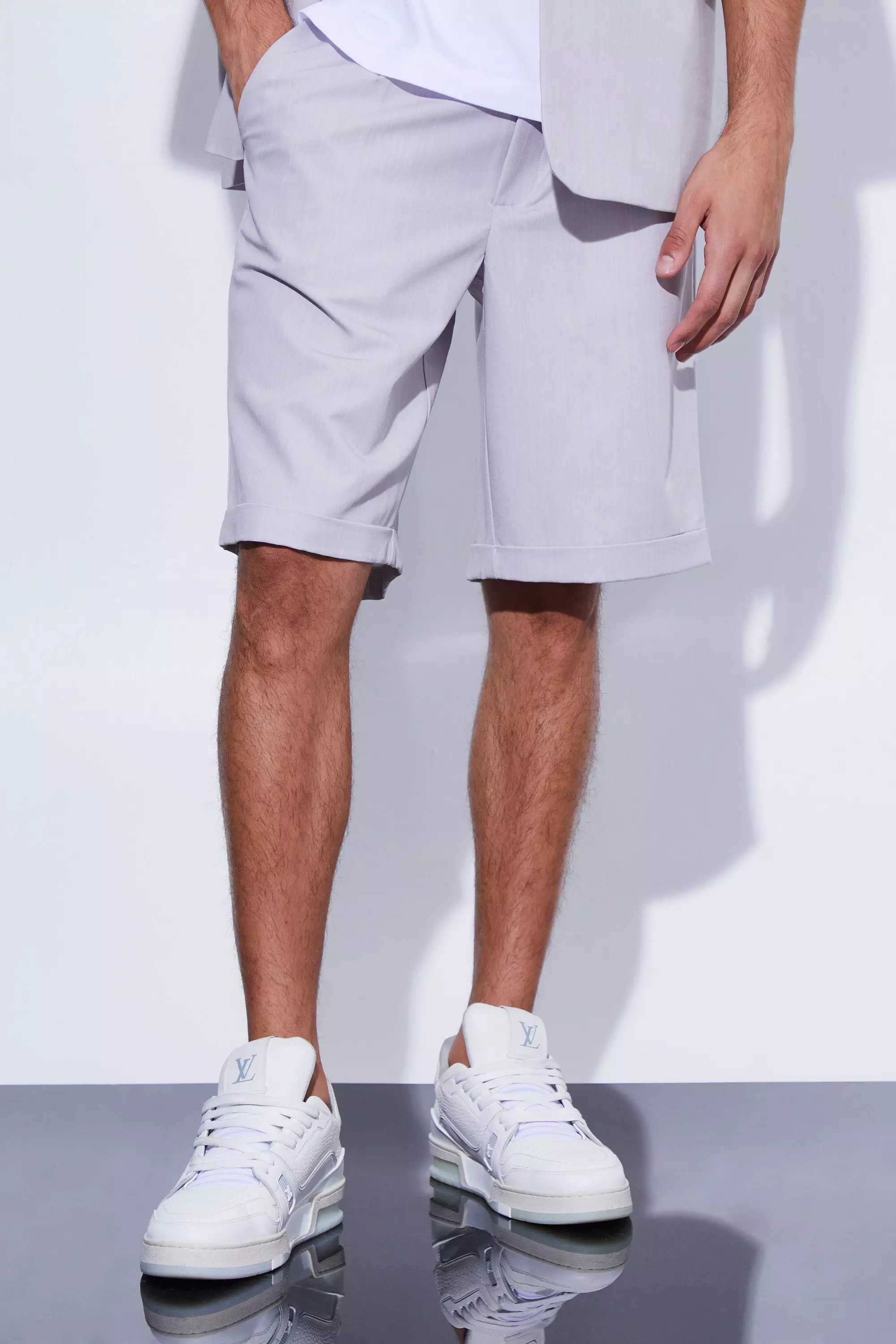 Fixed Waist Relaxed Suit Shorts Light grey