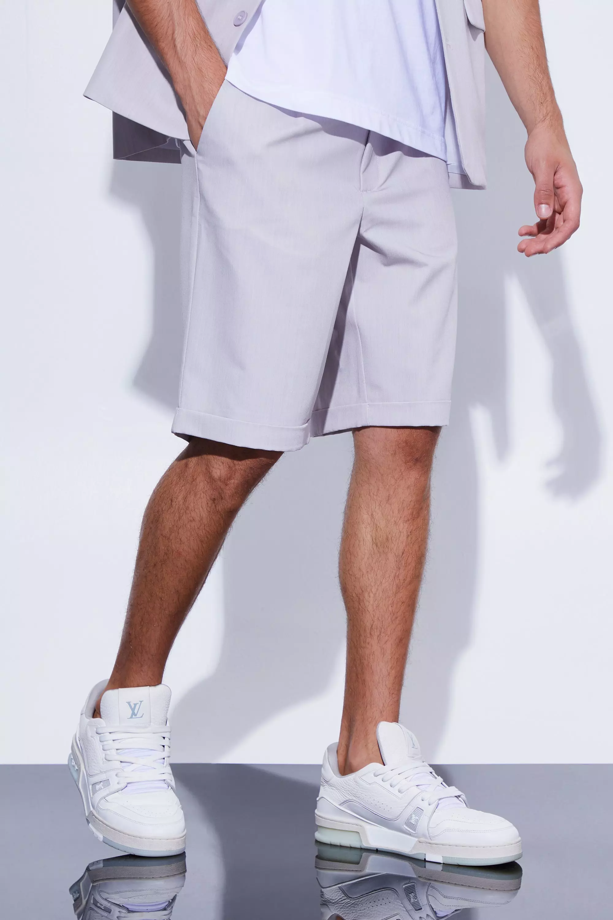 Light grey Fixed Waist Relaxed Suit Shorts alternative image