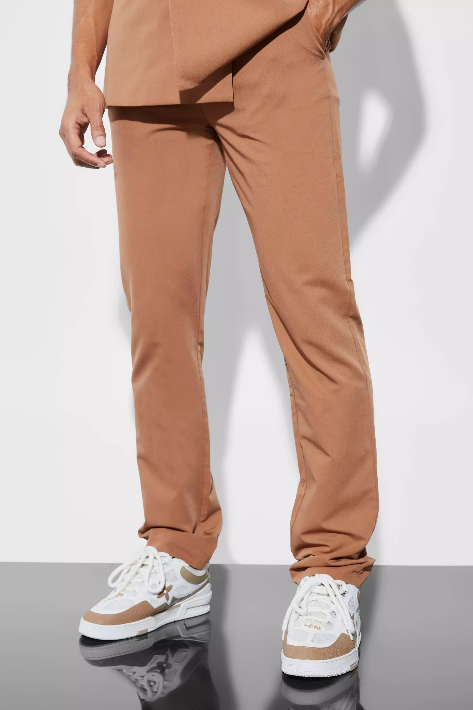 Tan Brown Straight Leg Suit Pants