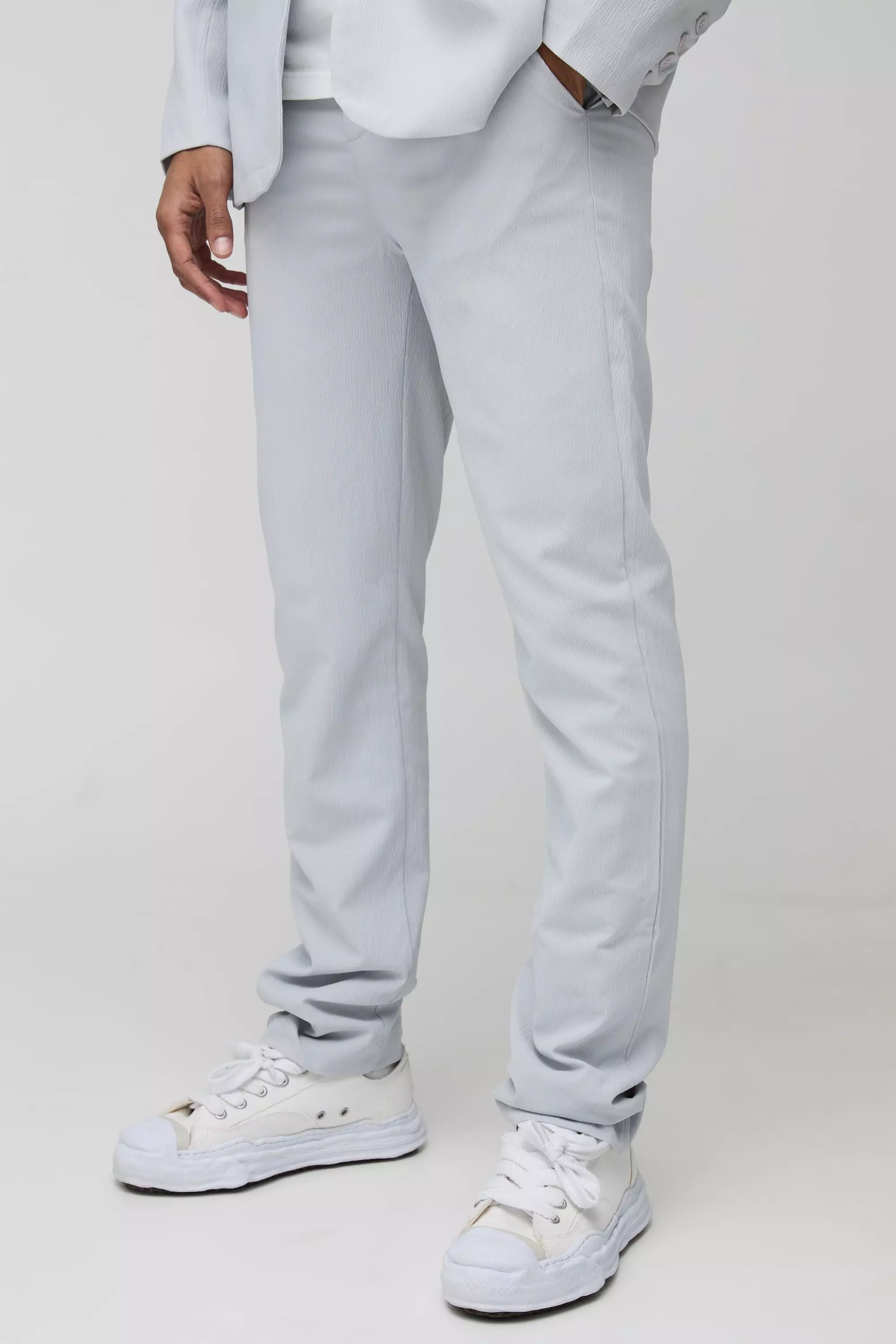 Light grey Straight Leg Crinkle Suit Trousers alternative image