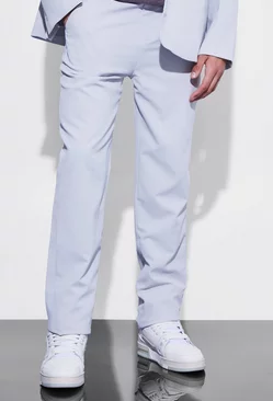 Grey Straight Leg Crinkle Suit Pants