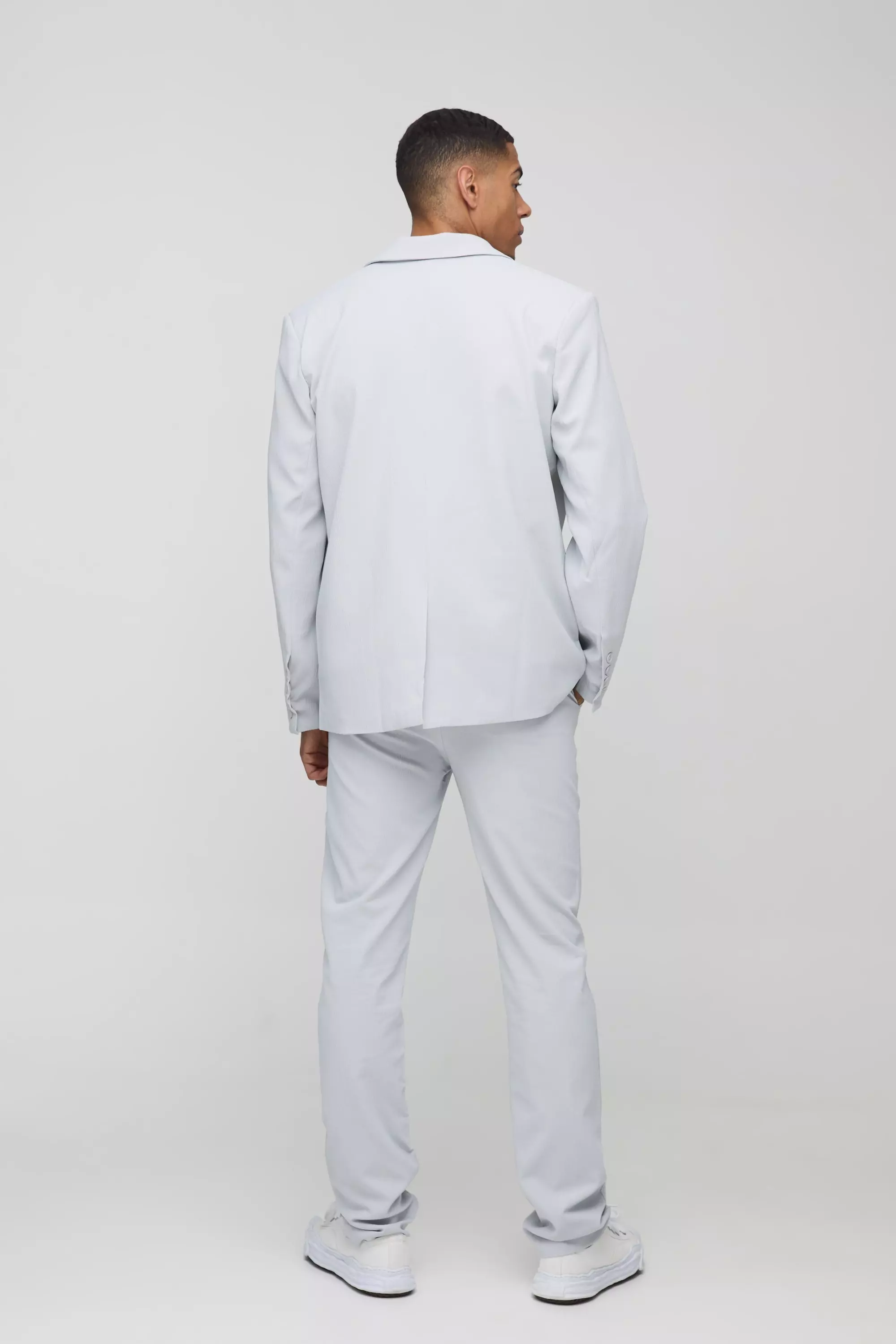 Light grey Straight Leg Crinkle Suit Trousers alternative image