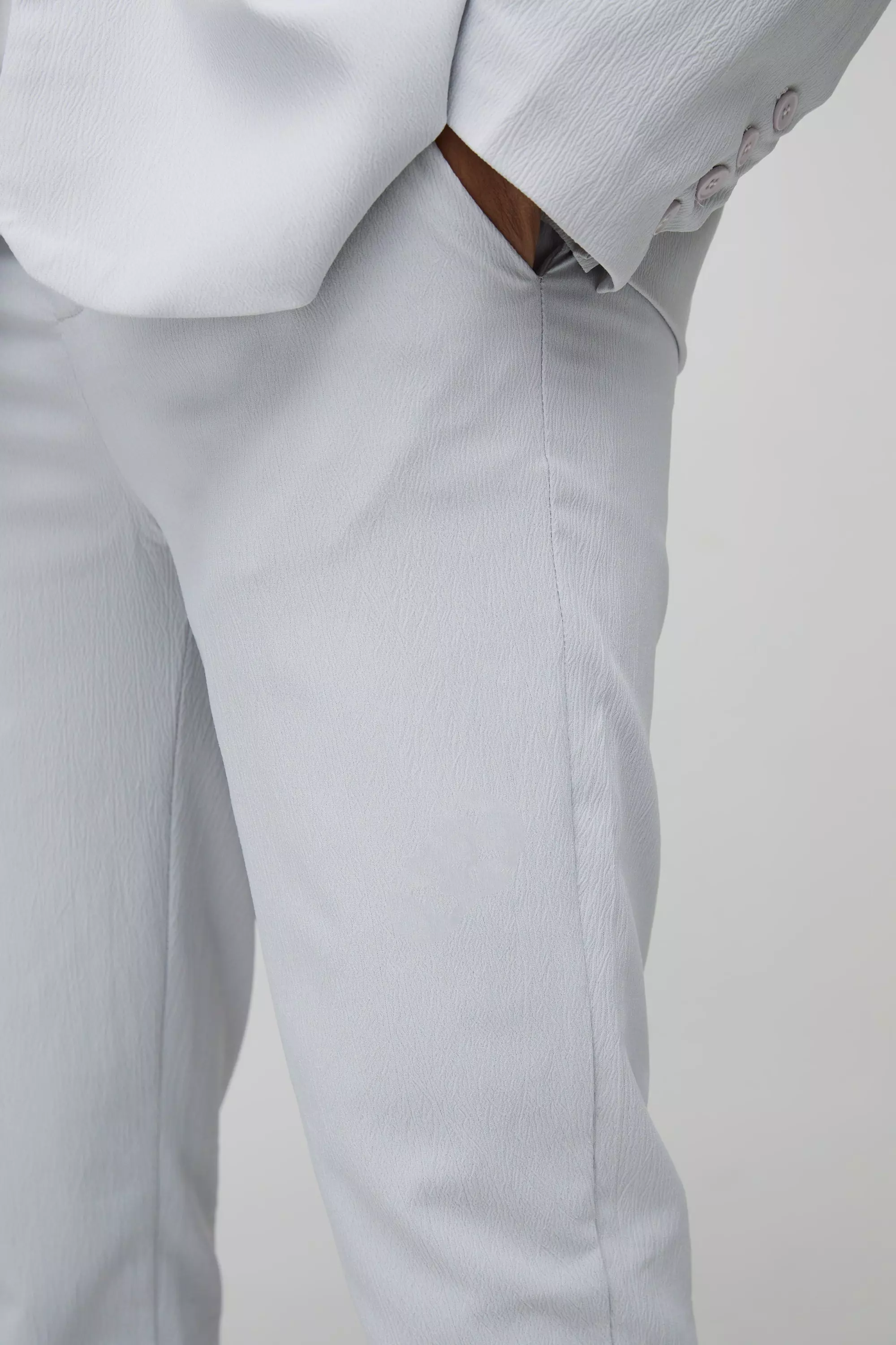 Light grey Straight Leg Crinkle Suit Trousers alternative image