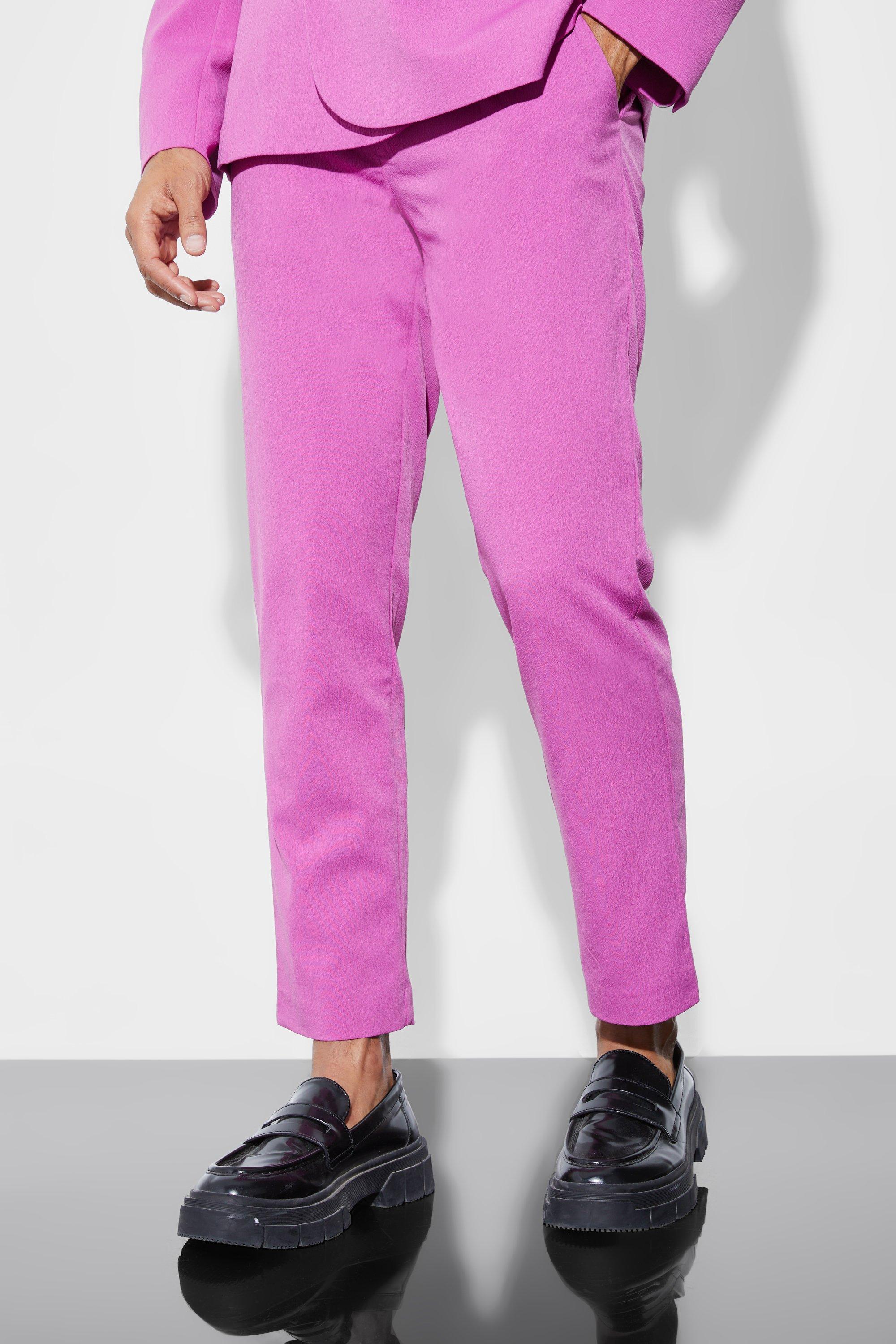 Pink Ingekorte Gekreukelde Slim Fit Pantalons