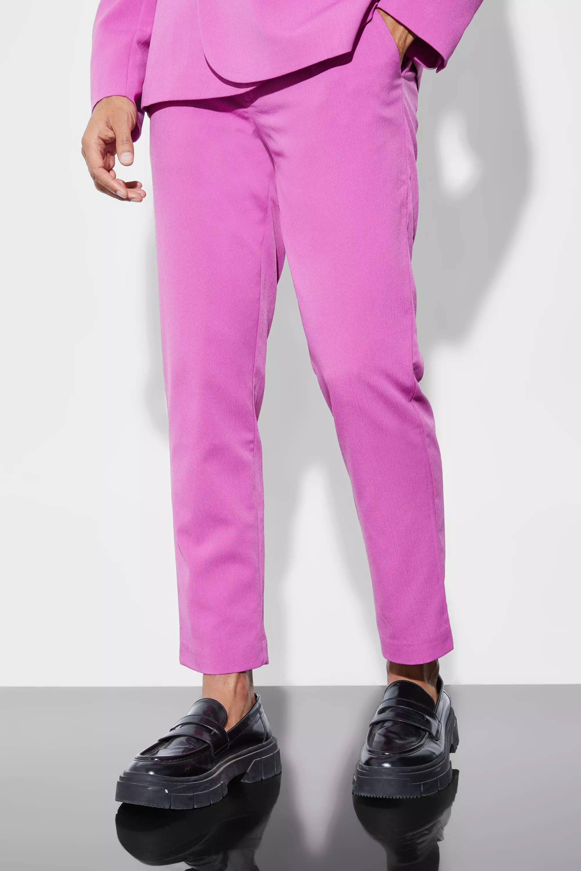 Pink Slim Crop Crinkle Suit Pants