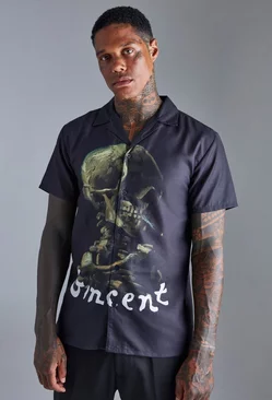 Short Sleeve Vincent Van Gogh Revere Shirt Black