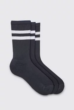 3 Pack Sport Stripe Socks Black