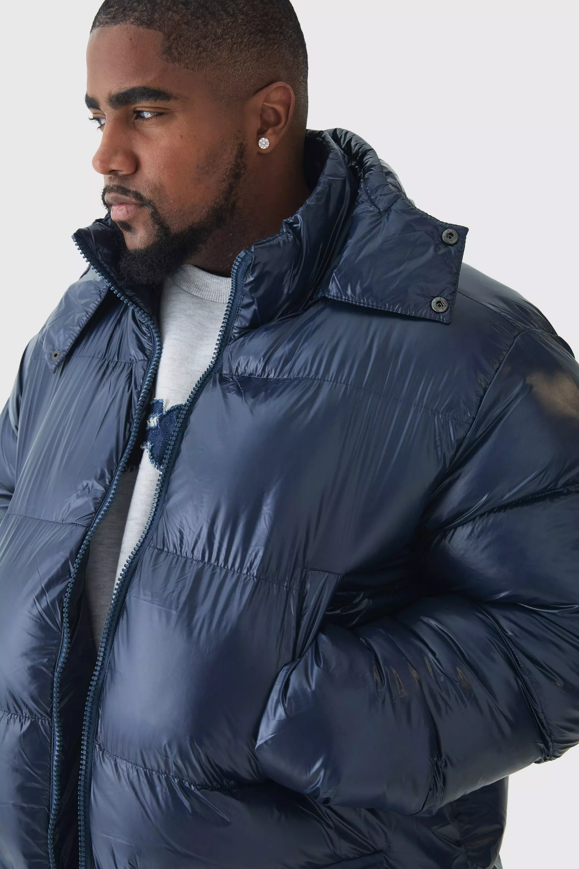 Navy Plus High Shine Mid Length Puffer alternative image