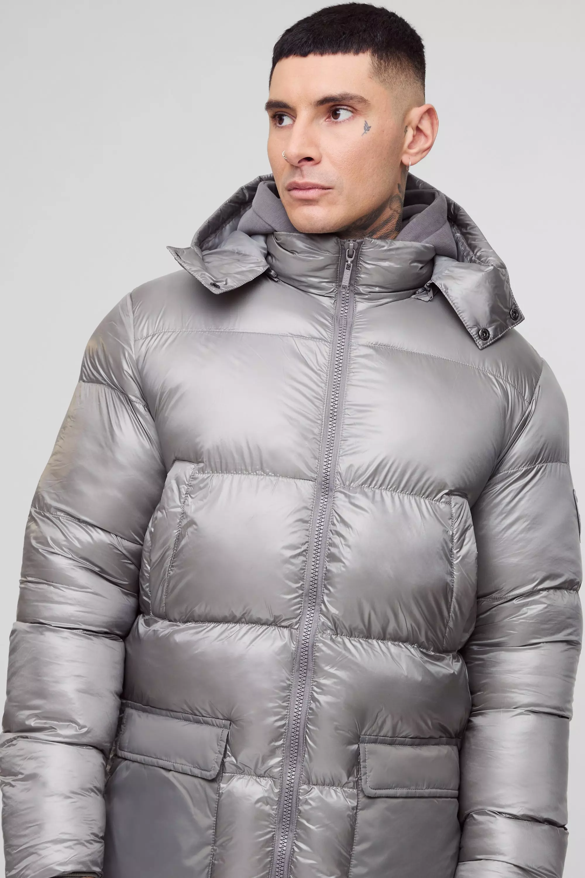 Tall - Doudoune mi-longue en nylon, Light grey autre image