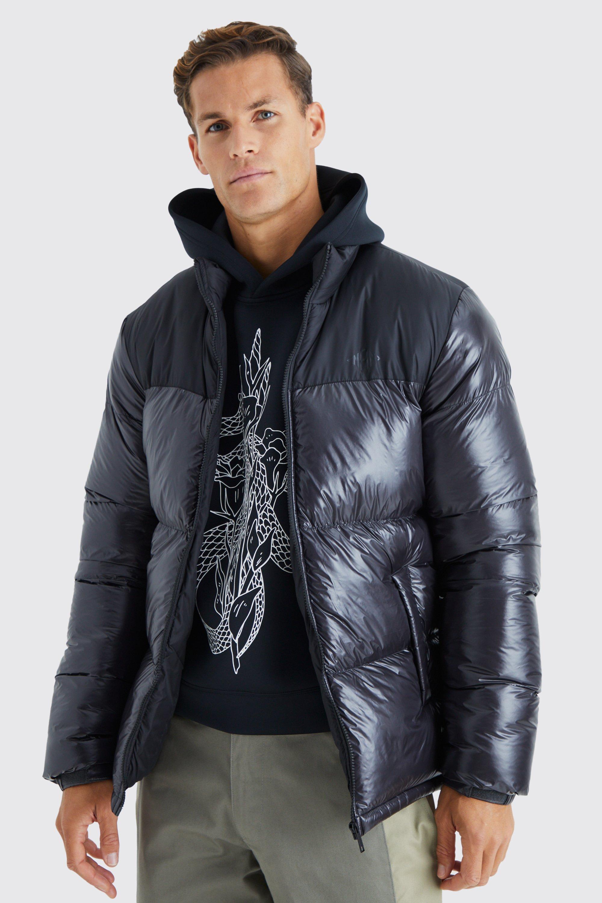  5665 Mens Shiny Puffer Jacket Packable Black Bubble