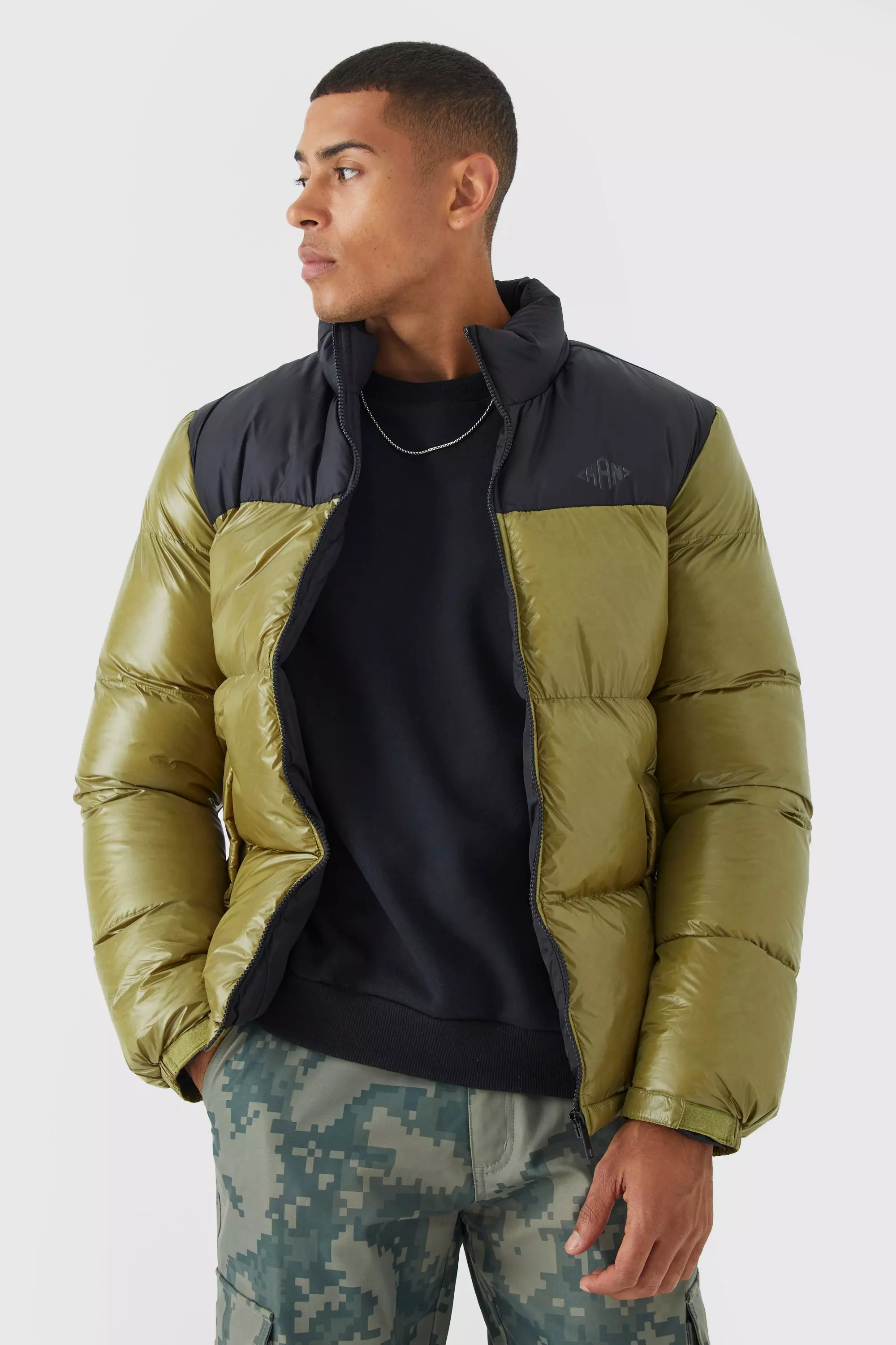 Green Man Glanzende Gewatteerde Color Block Jas alternatieve afbeelding