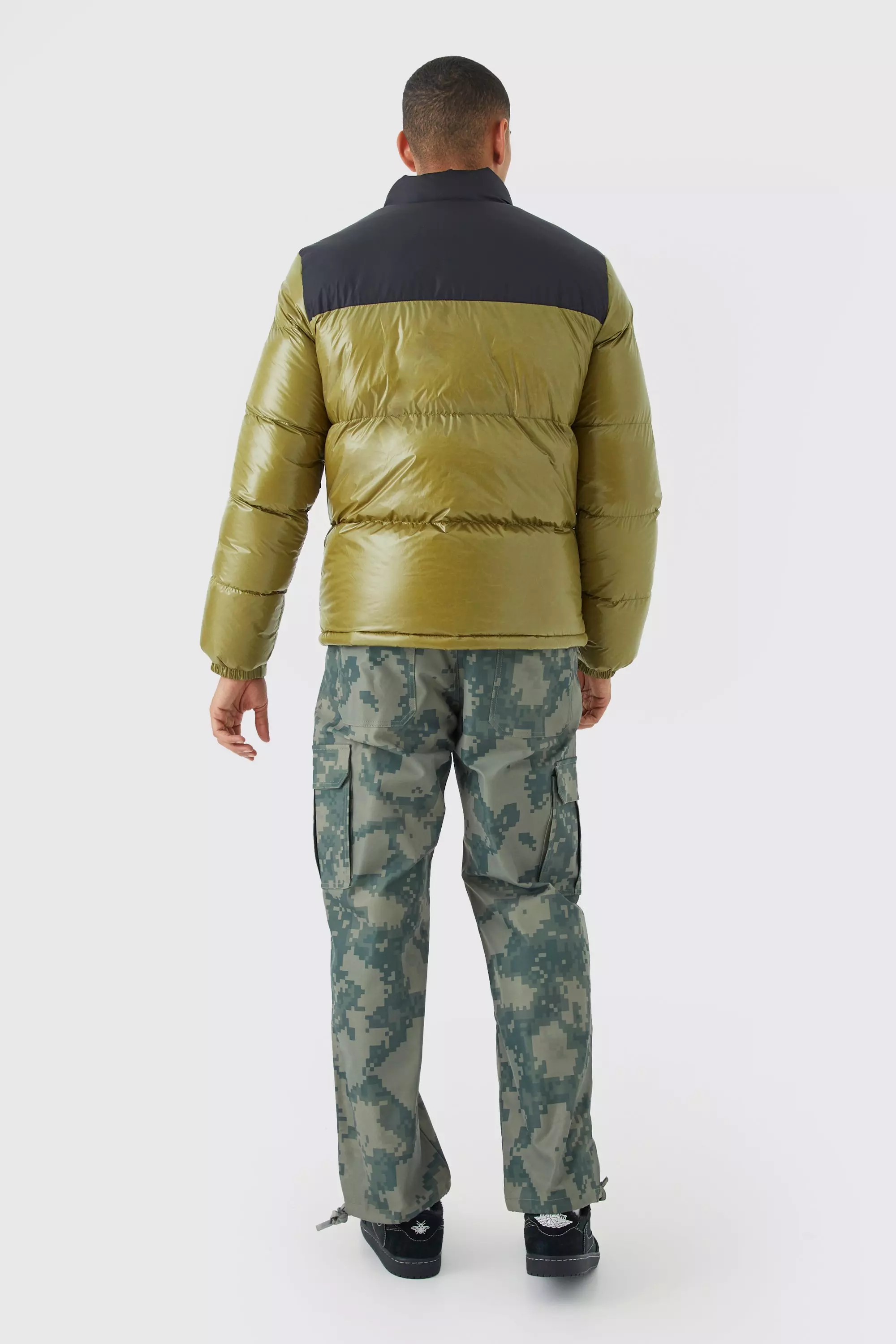 Green Man Glanzende Gewatteerde Color Block Jas alternatieve afbeelding
