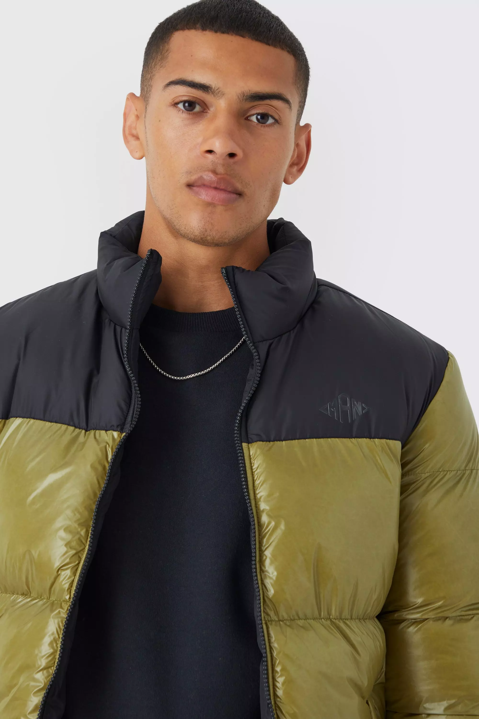 Green Man Glanzende Gewatteerde Color Block Jas alternatieve afbeelding