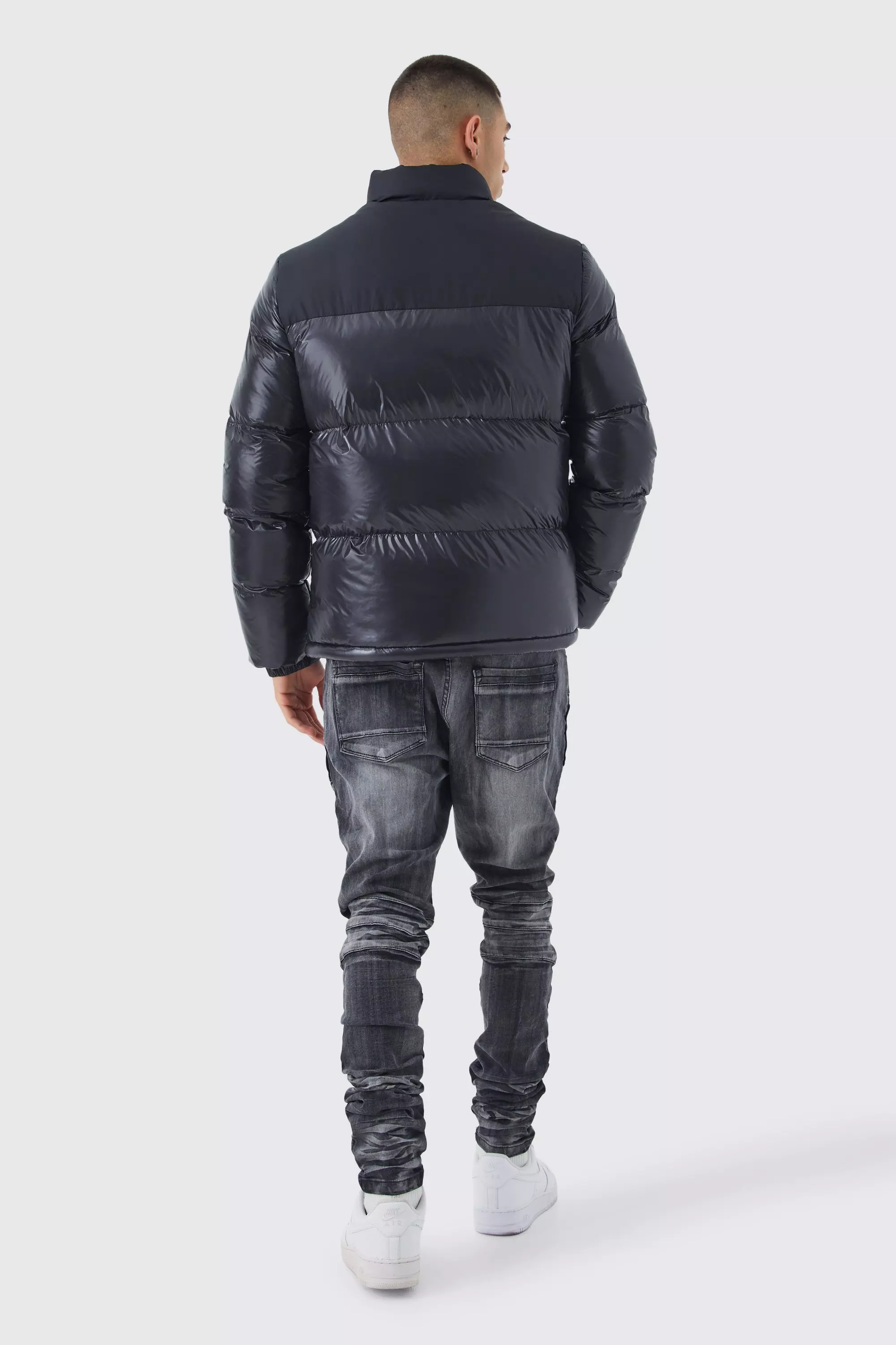 Man High Shine Colour Block Puffer