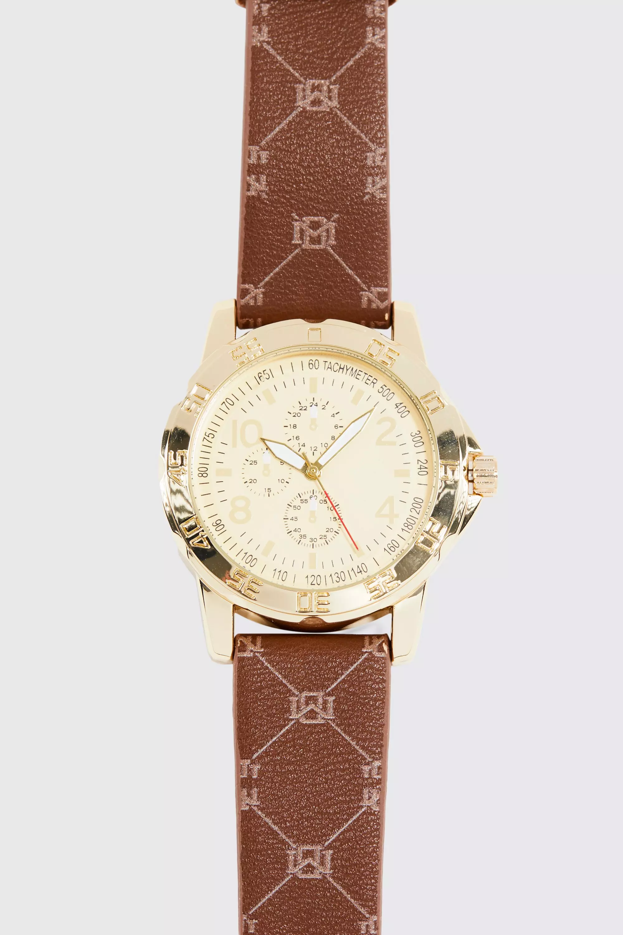 Brown Watch With Faux Leather Print Strap