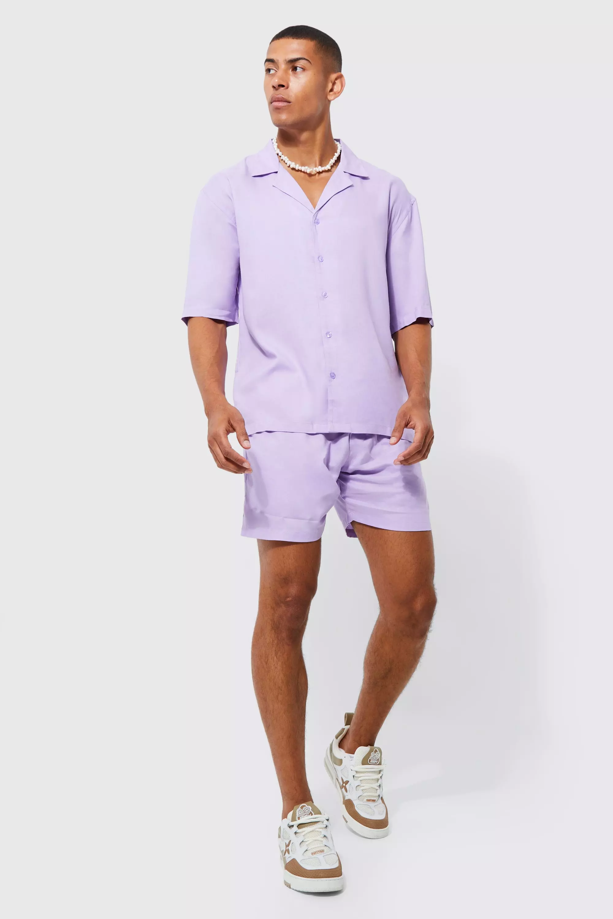 Short Sleeve Viscose Shirt & Short Lilac